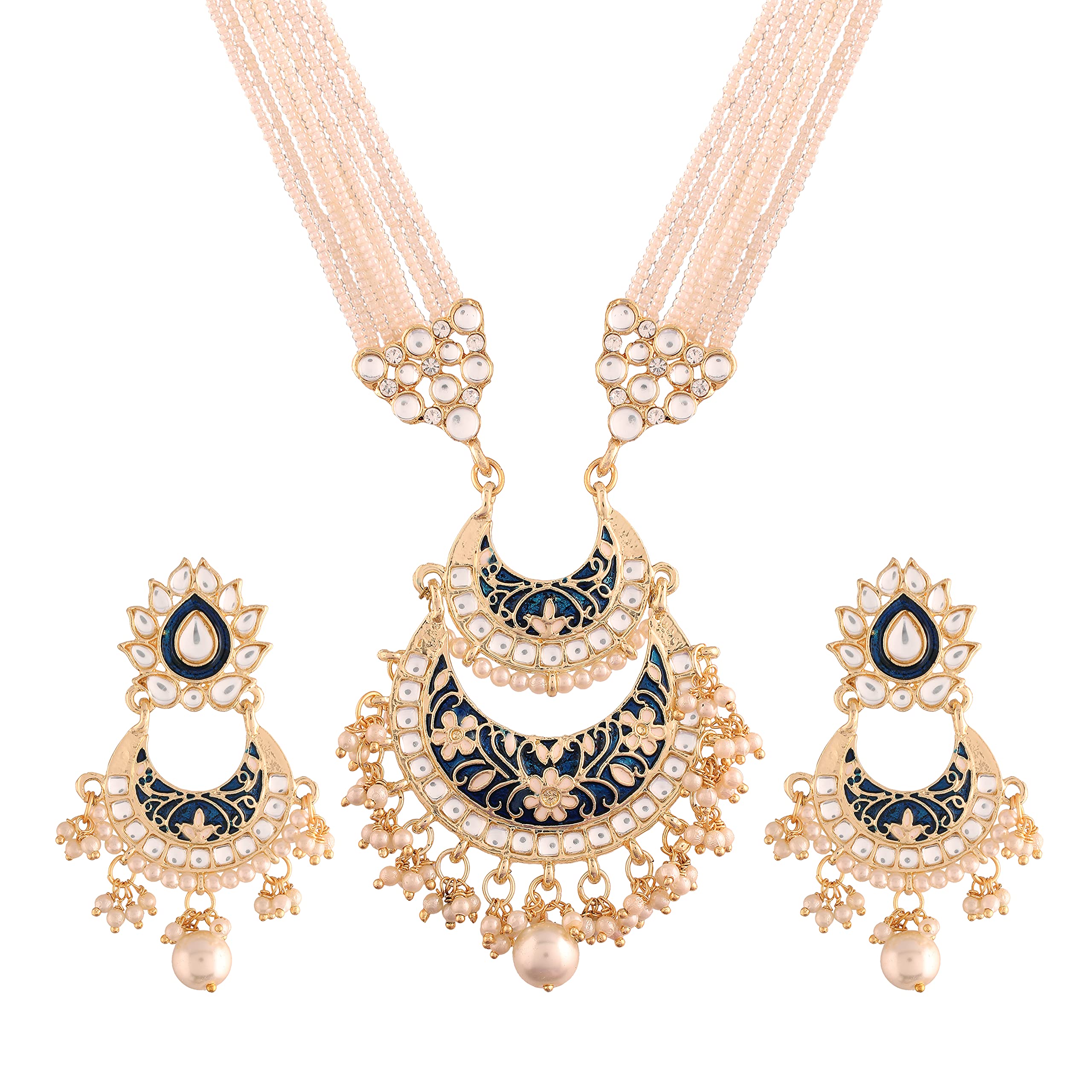 I Jewels Gold Plated Ethnic Kundan Pearl Studded Long Necklace Set (Blue) (B099KC33YR) Amazon Price History, Amazon Price Tracker
