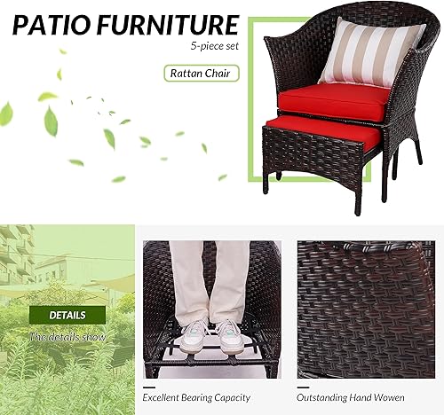 Miniatura 8 de Juego de muebles de mimbre para exteriores con 2 sillas para porche y patio, color beige