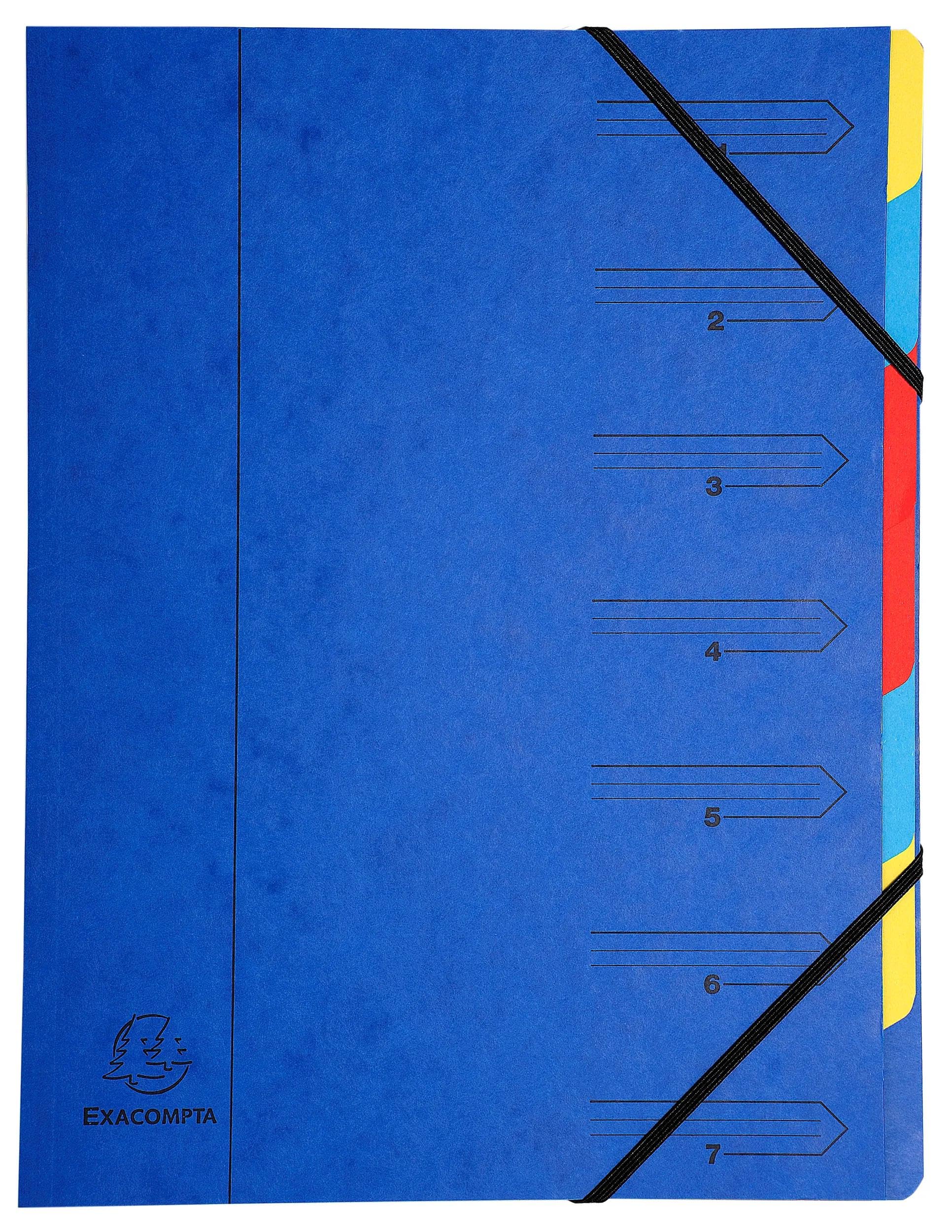 Trieur Exacompta 7 Compartiments A4 - Carton de 12 Élastiques Bleu