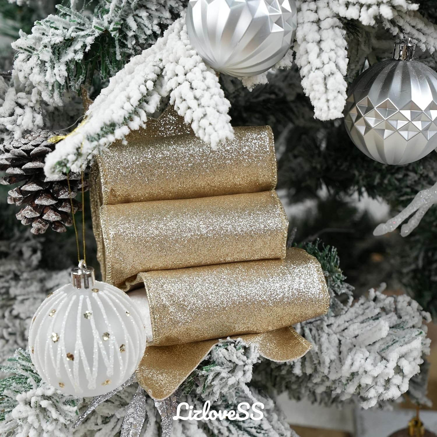 Champagne Gold Velvet Wired Ribbon, Ivory and Gold, 4 Inch | 10 Yards, Merry Christmas Ribbon, Christmas Tree Decoration, Home Decor, Wreaths, Garlands, Holiday Crafts
