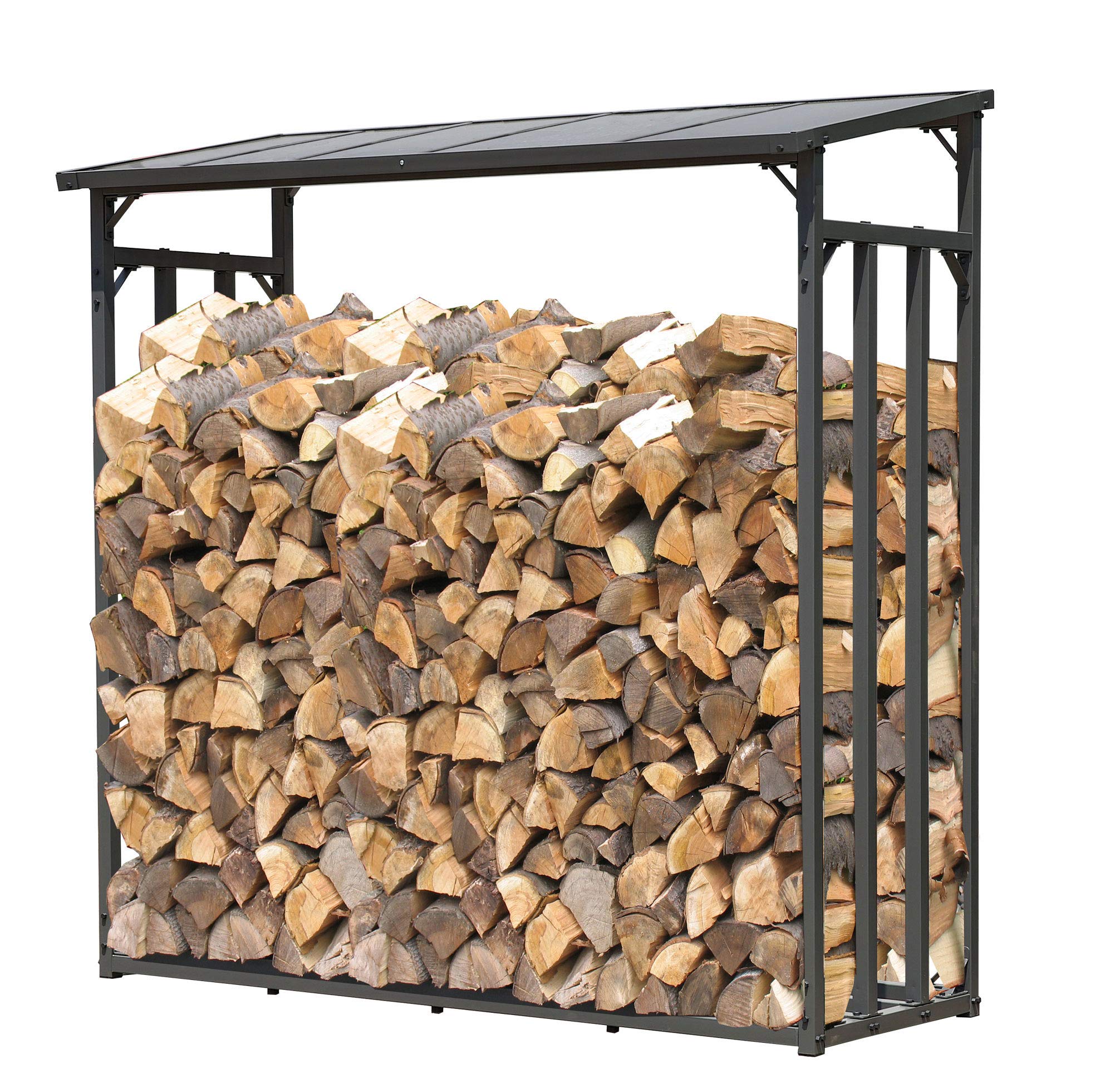 QUICK STAR Metalowy regał na drewno kominkowe antracyt XXL 185 x 70 x 185 cm, stojak na drewno do ogrodu, 2,3 m³, pomoc do układania drewna na zewnątrz z osłoną przed warunkami atmosferycznymi