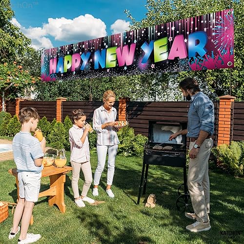 Miniatura 7 de KatchOn, Cartel grande de feliz año nuevo  120 x 20 pulgadas  Cartel multicolor de feliz año nuevo  Cartel de Año Nuevo, suministros de fiesta de