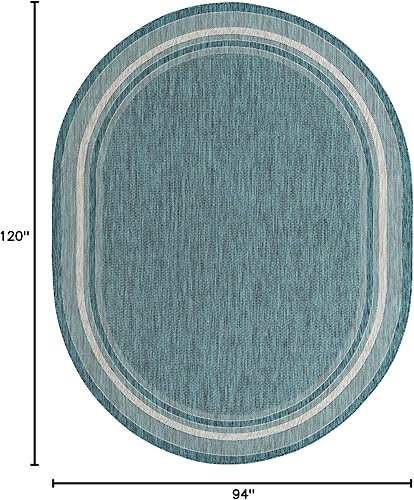 Vista 439 de Unique Loom - Colección Outdoor Border - Tapete para exteriores de borde suave - 5 pies 3 pulgadas x 8 pies, rectangular, azul/marfil azu/marfil