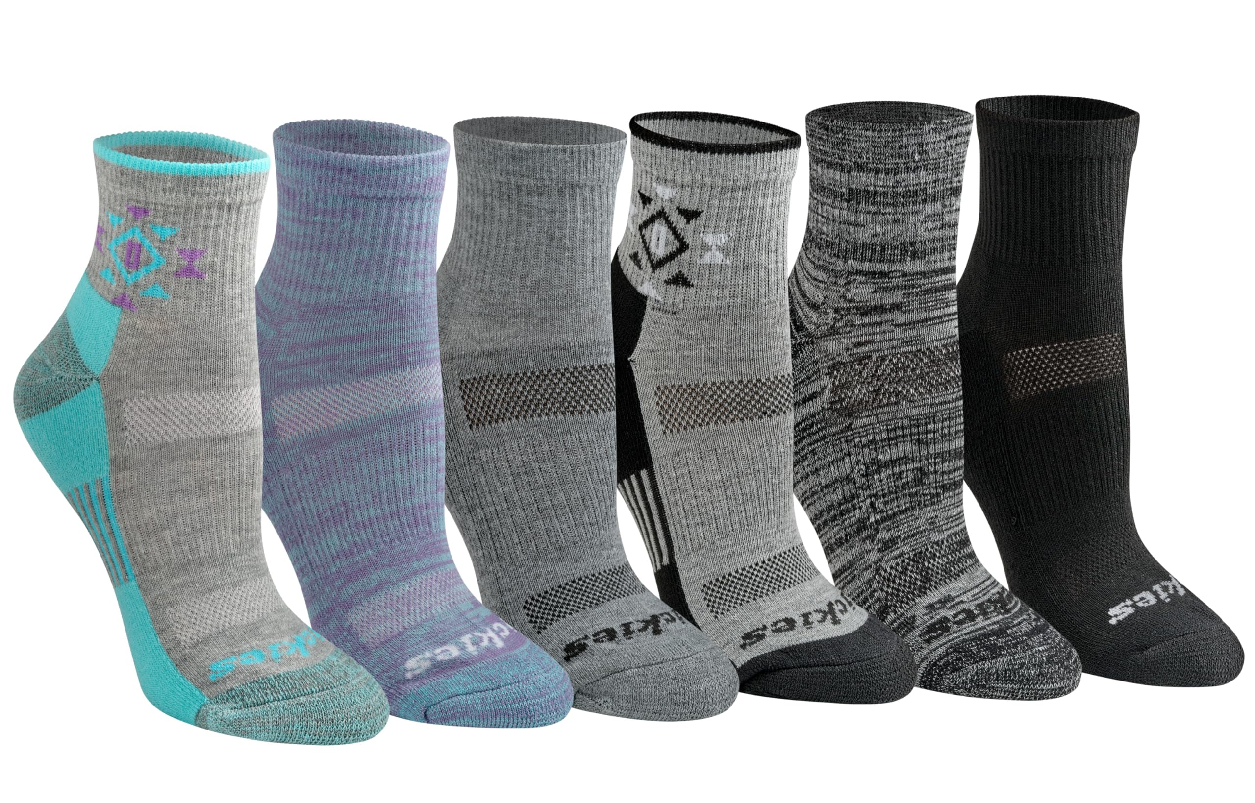 Dickies Women's 6 Pack Dritech Quarter Socks, Tribal (6 Pairs), M