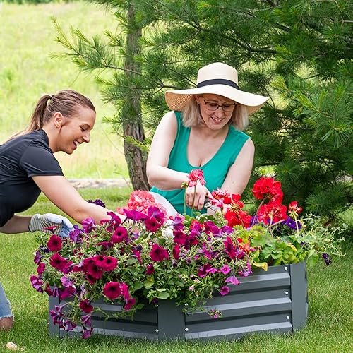 Miniatura 168 de Sunnydaze Cama de jardín de metal elevada de 11.75 pulgadas de alto, cama de jardín elevada galvanizada para exteriores para verduras y flores