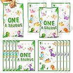 Dinosaur 1st Birthday Party Favor Bags - 50Pcs One A Saurus Green Goody Candy Treat Bags, Cute Dinosaur Theme Plastic One Birthday Party Favor Supplies Decorations for Kids Boys Girls Baby Shower