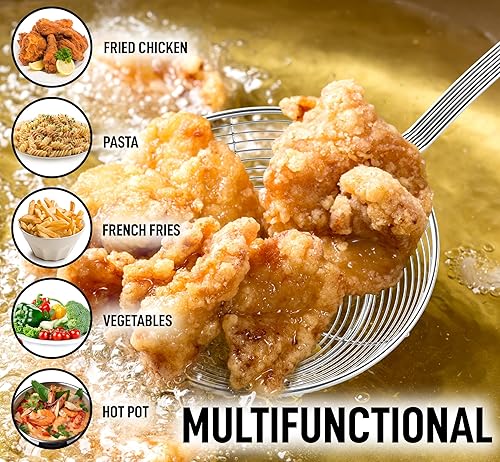 Miniatura 5 de Zulay Kitchen Colador de acero inoxidable de 15.4 pulgadas  Cuchara de malla de alambre en espiral con mango largo  Cucharas ranuradas reforzadas de