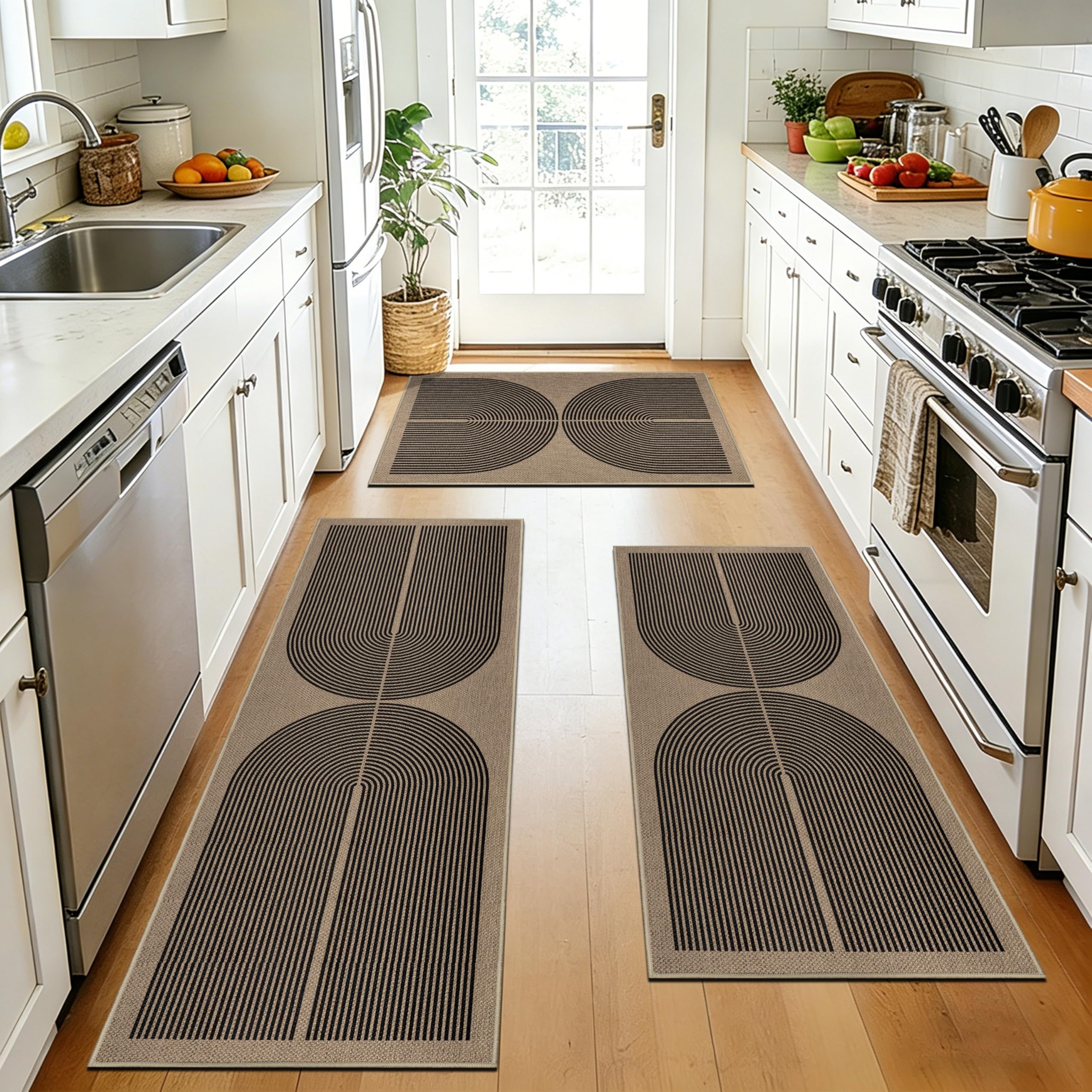 Tapetes de cocina aspecto de yute con diseño bohemio elegante que aporta estilo y resistencia textil