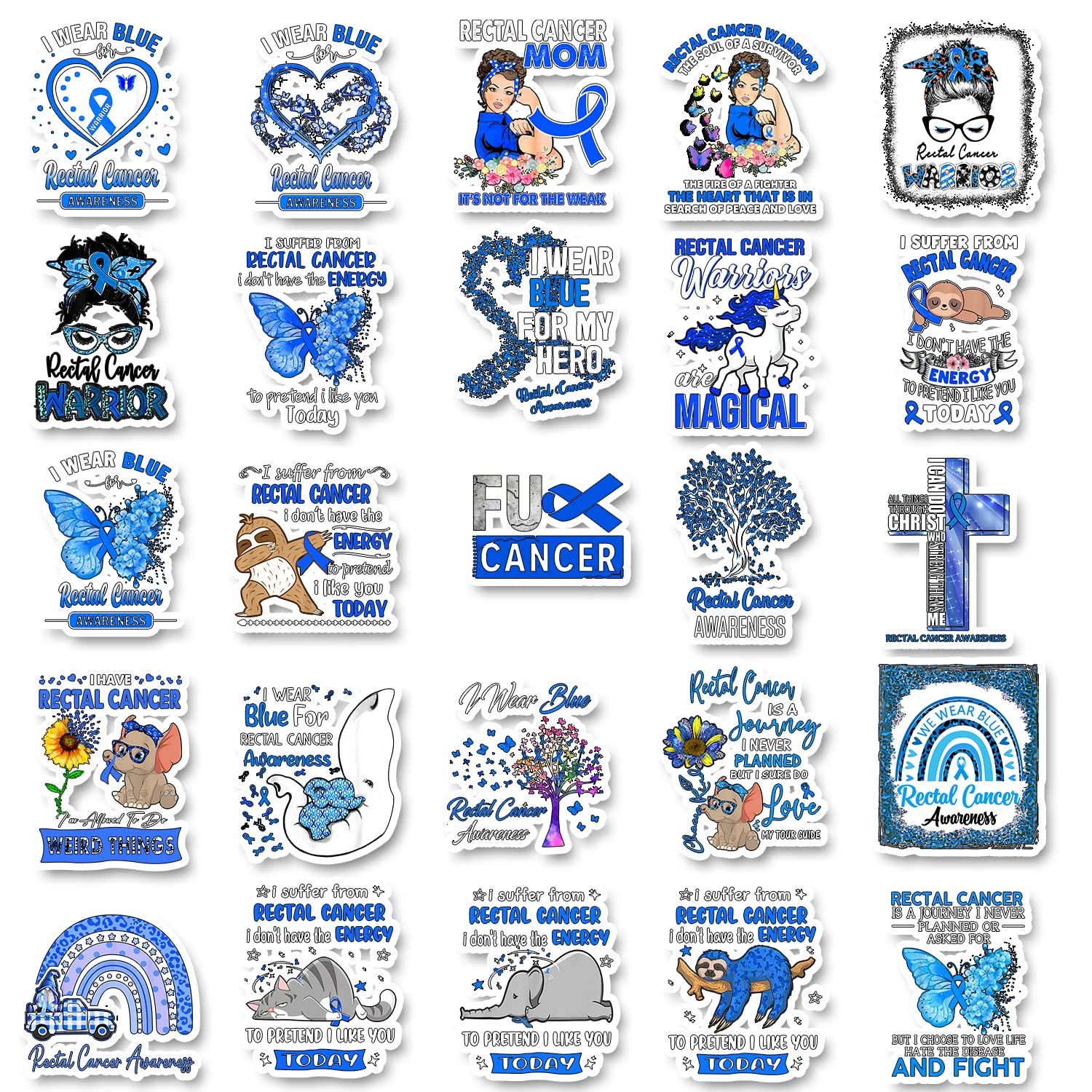 25Pcs Rectal Cancer Awareness Stickers, Inspirational Waterproof Vinyl Stickers for Water Bottles Book Laptop Car Truck Bicycle Decorations Decorative Accessories CB080, M