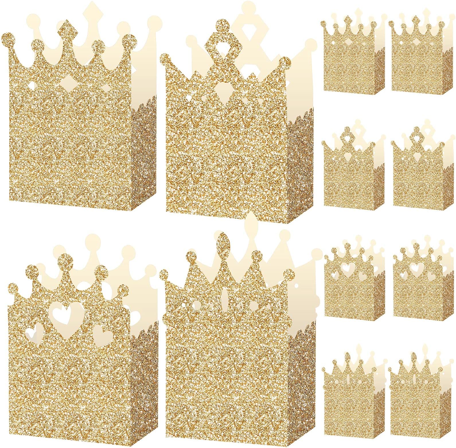 Outus 20 Pieces Princess Crown Boxes Glitter Princess Boxes Crown Candy Box Gold Party Favor Wedding Birthday Baby Shower Supplies