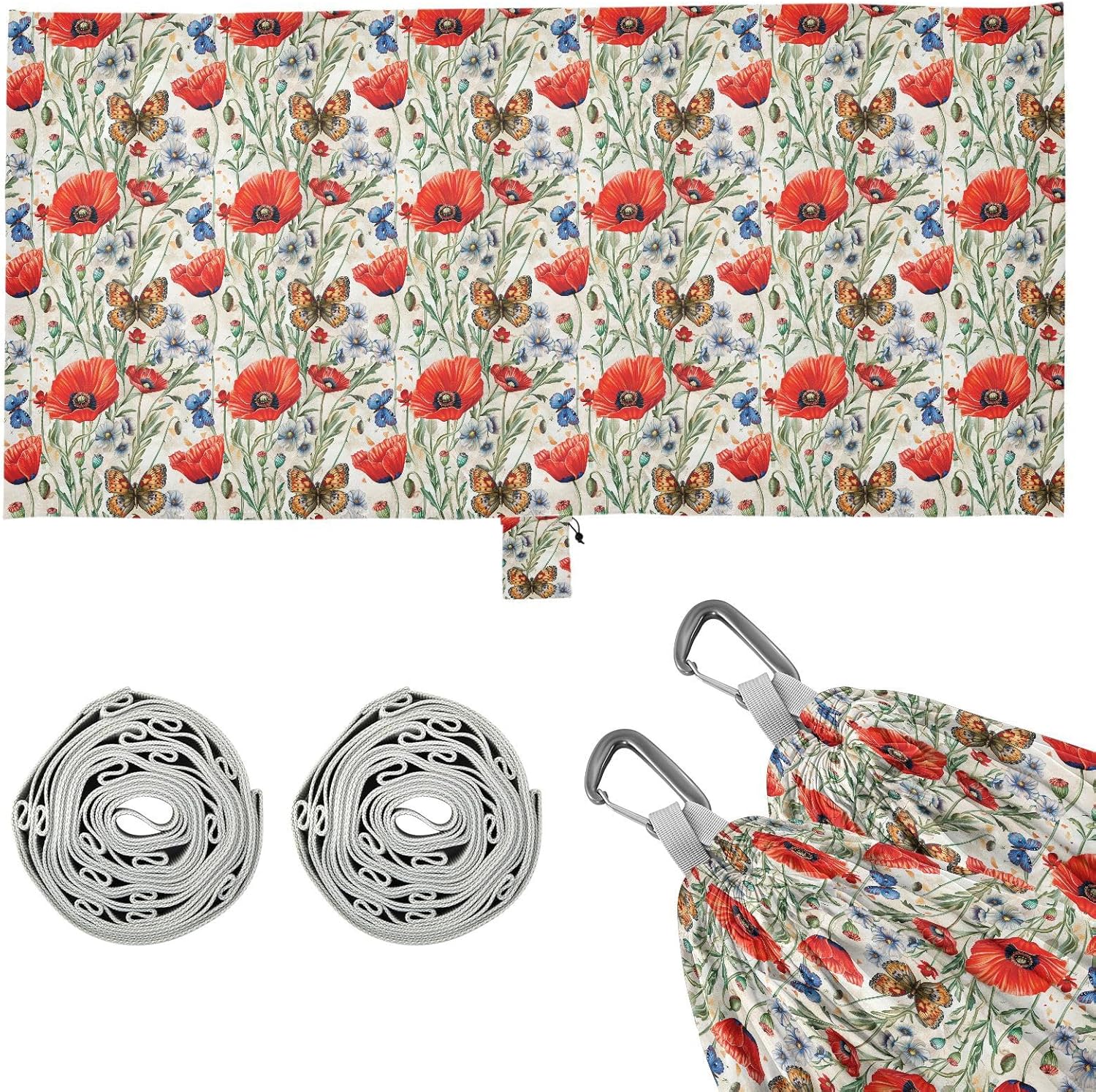 ALAZA Red Poppy Flowers Butterfly Camping Hammocks Single or 2 Person 500 lbs Portable Parachute Travel Hammock w/Tree Straps for Hiking Backpacking Indoor Outdoor