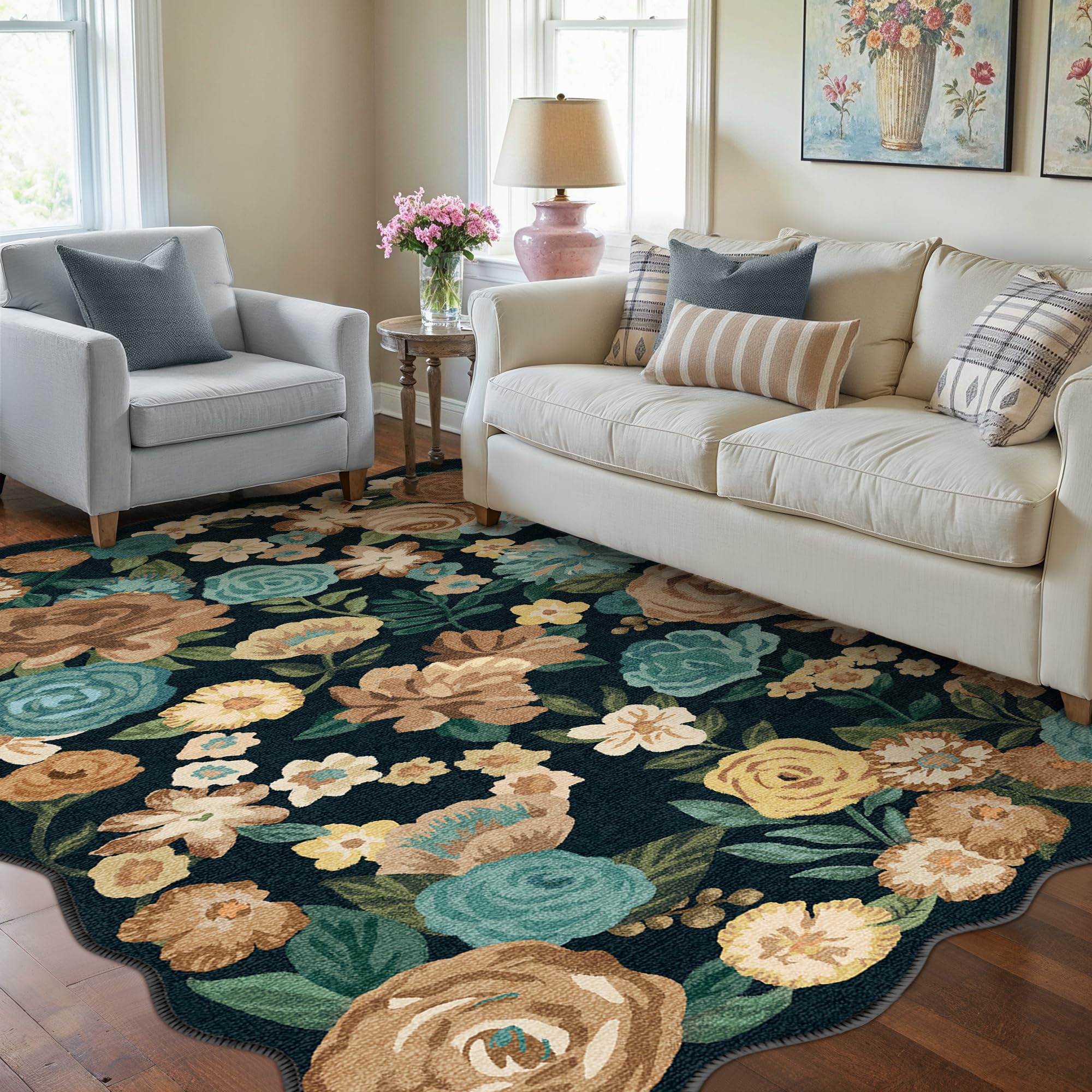 HUGEAR Vintage Teppich Wohnzimmer Wohnzimmerteppich Waschbarer rutschfest Teppiche Carpets Schlafzimmer Rug Esszimmer Büro Kinderzimmer Waschküchen Rugs Kurzflor Carpet