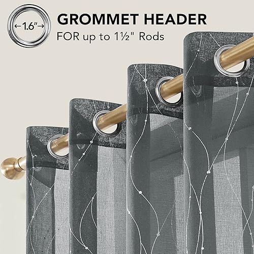 Miniatura 3 de Deconovo Cortinas semitraslúcidas con ojales, 2 paneles, cortinas traslúcidas para dormitorio, filtrantes de luz para sala de estar, gris y plata,