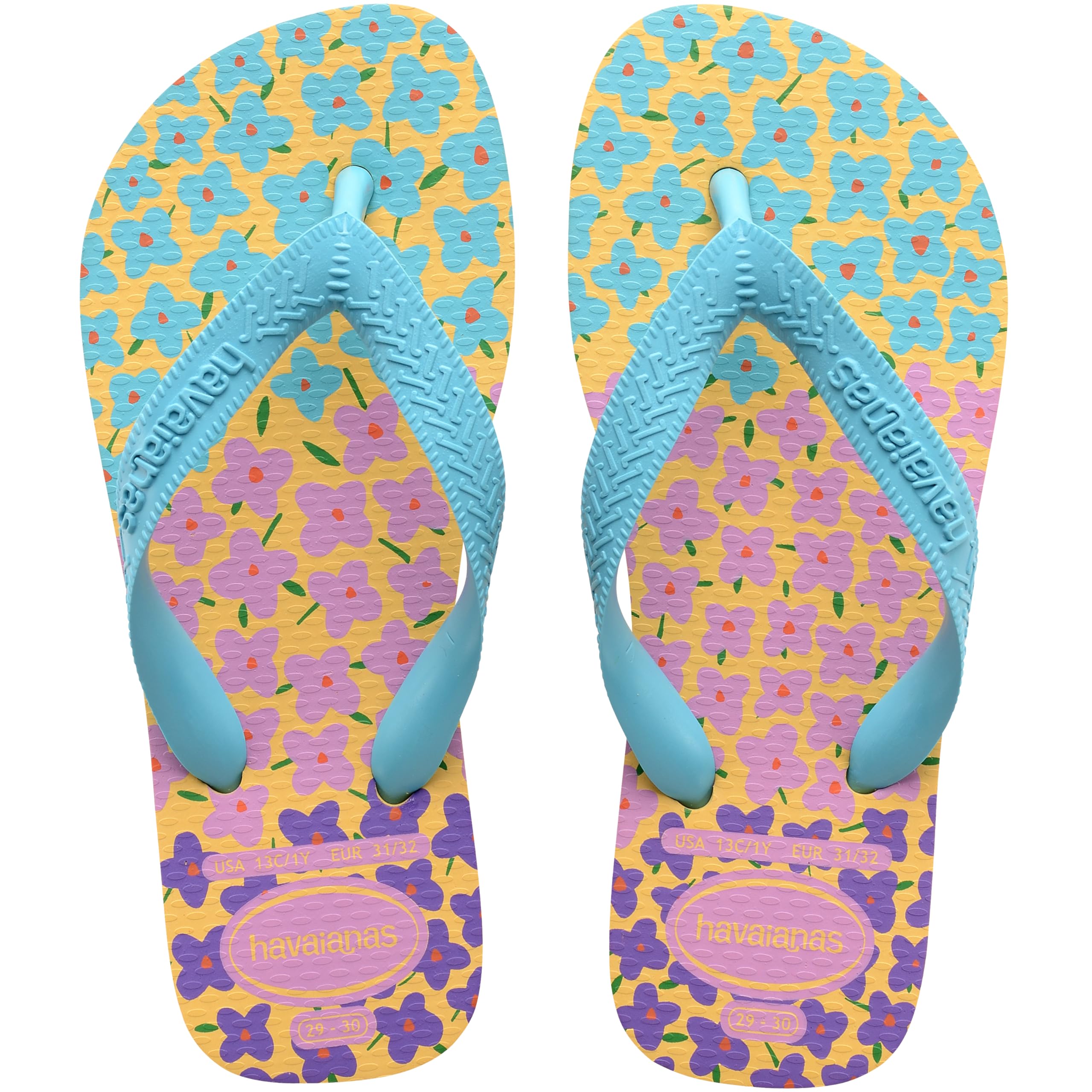 Havaianas – Kids Flores, bequeme, langlebige und witzige Flip-Flops, Sohle mit Blumenmuster, Metallic-Riemen und rutschfeste Sohle, Mädchen