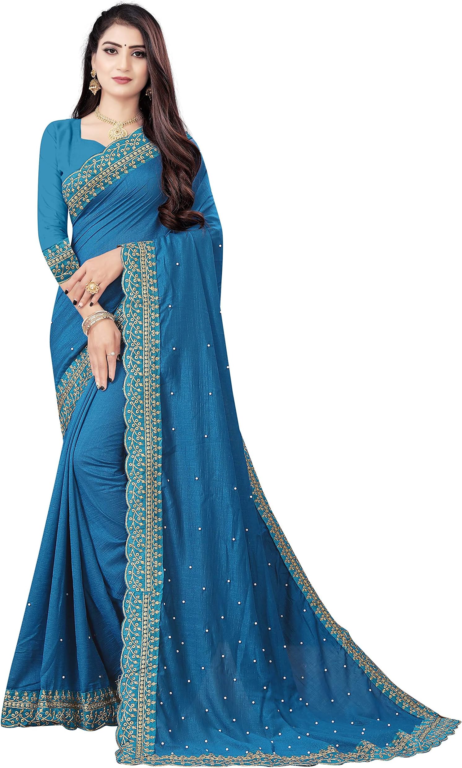 Fashion Day Latest Soft Georgette Embroidery Stone Work Saree for Women with Unstitched Blouse Piece