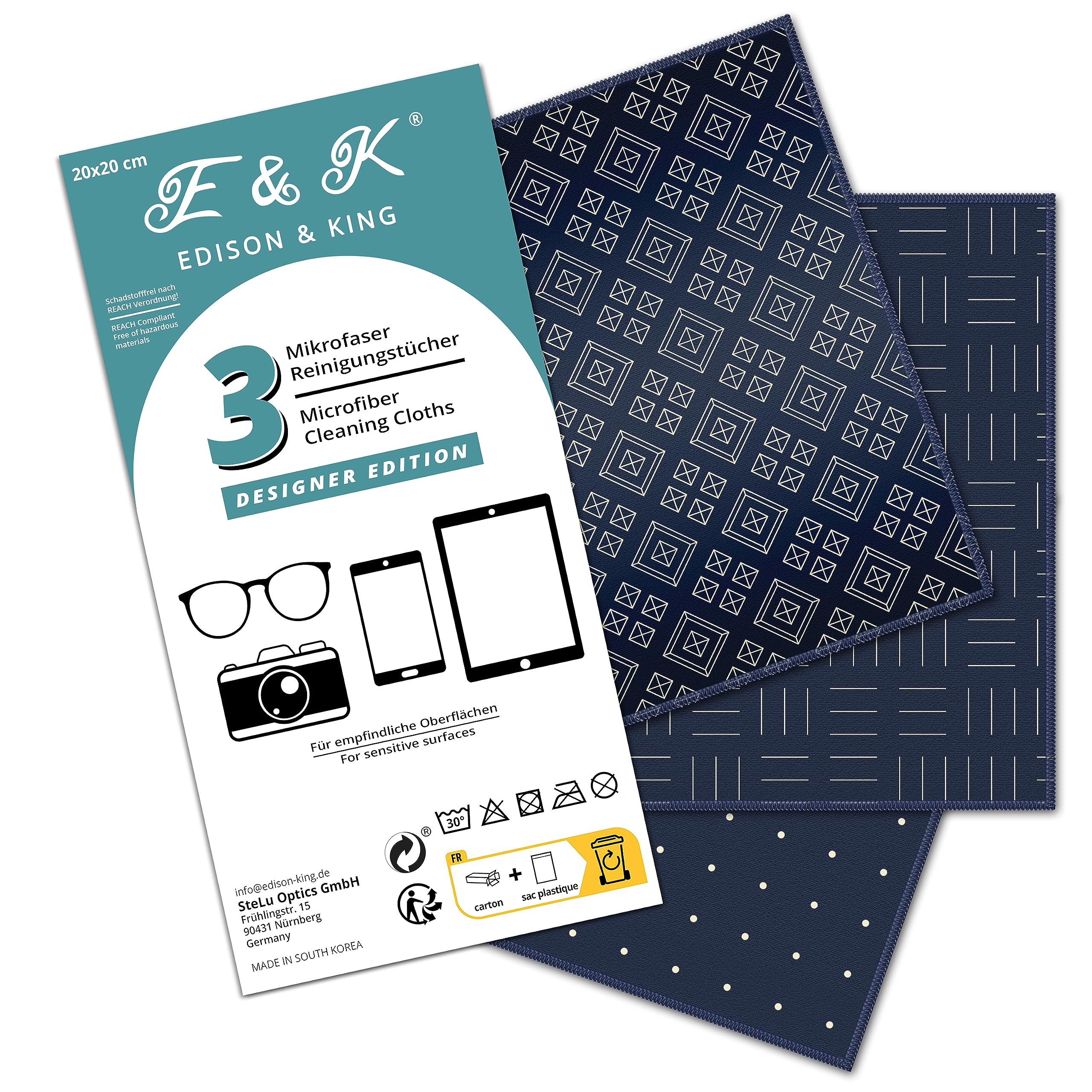 Panni In Microfibra Per Occhiali - Pacco Da 3, 20x20 Cm, Motivi Geometrici, Lavabili - Foto 2