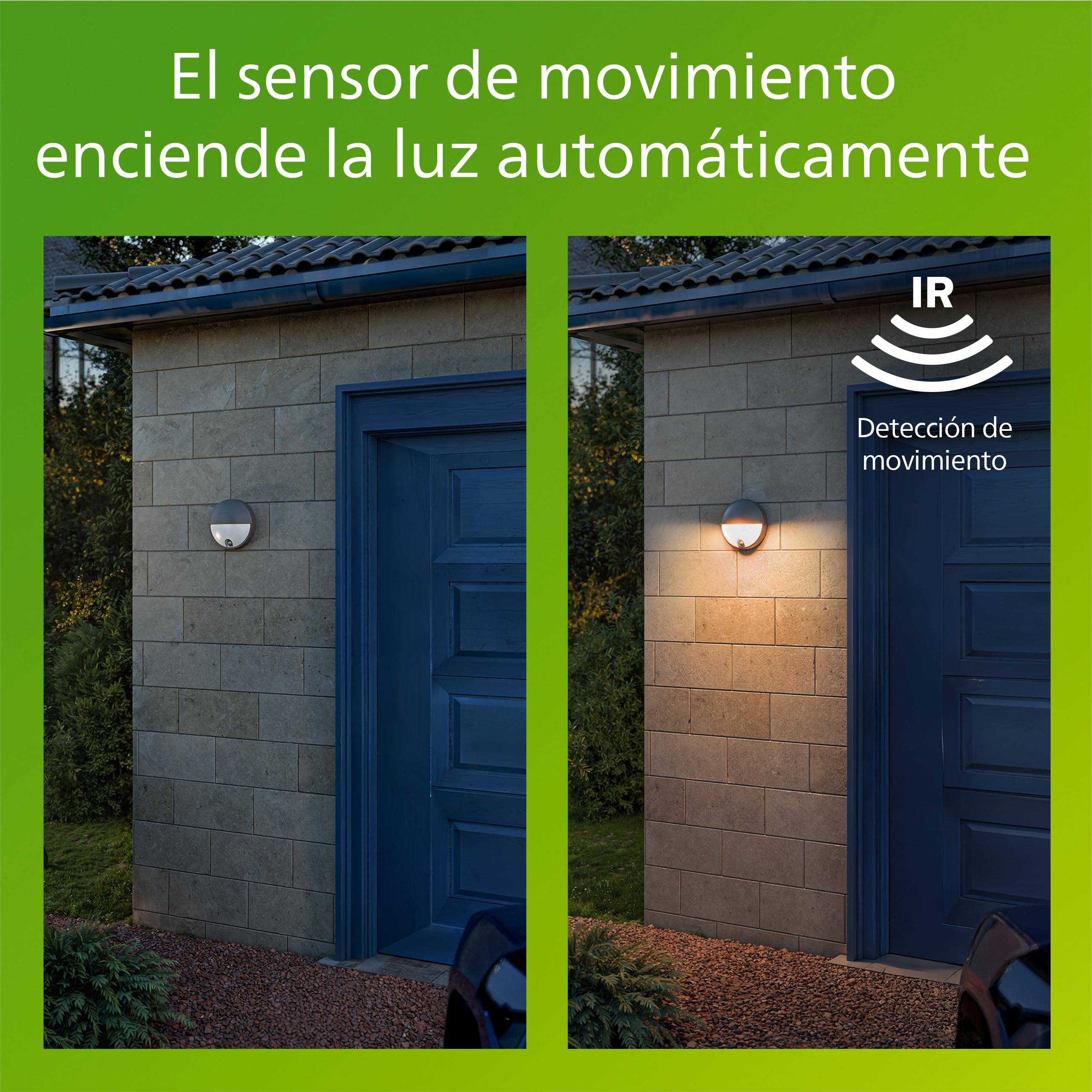 Philips Capricorn Aplique de Pared Exterior Ultraeficiente, 800 lm, 2700K Luz Blanca Cálida, IP44 Resistente a la Intemperie, Duradero, Aluminio, Motion Sensor, Gris Antracita