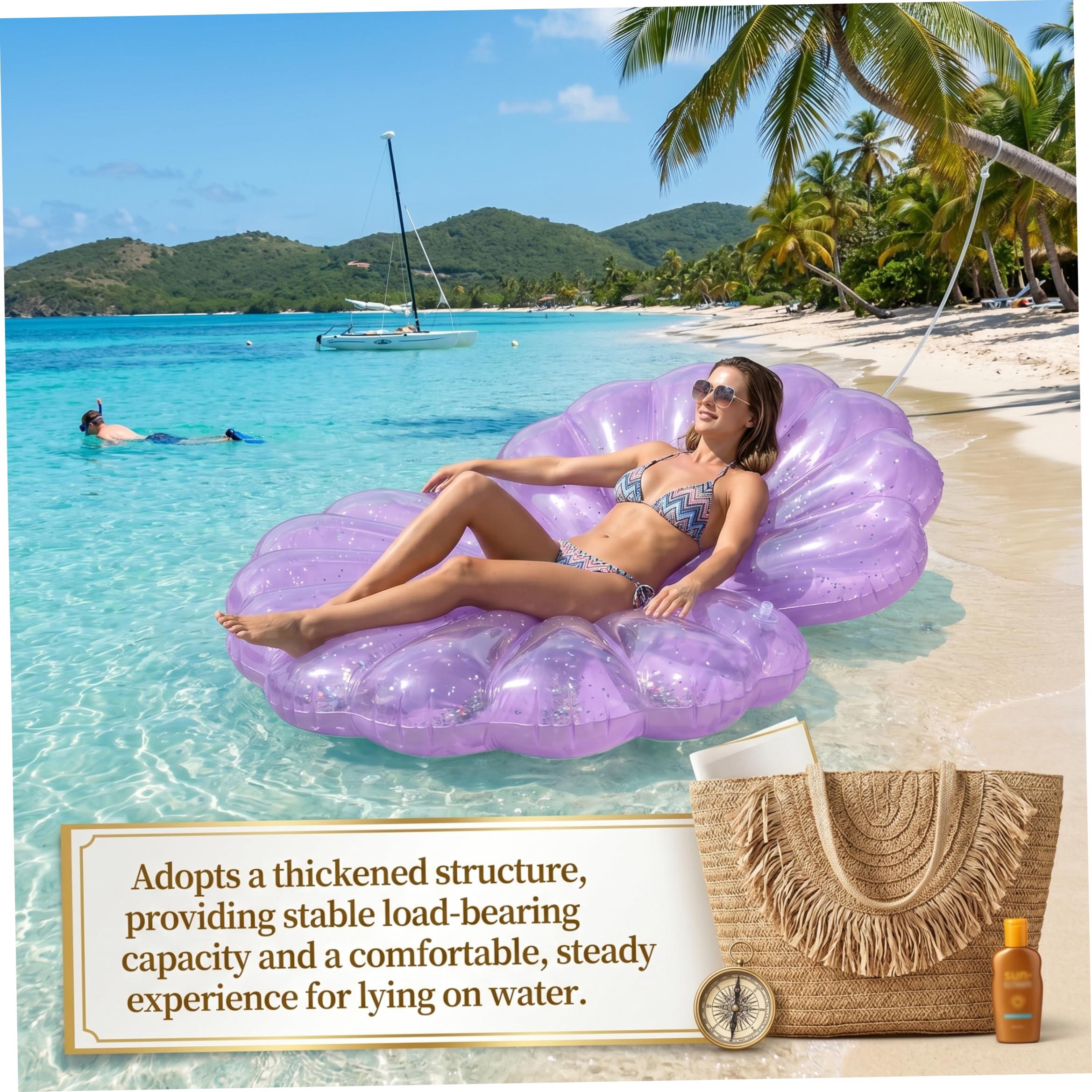Galleggiante per Piscina a Conchiglia, Galleggianti Gonfiabili Giganti in PVC per Adulti Confortevole Salotto Ispessito per Divertimento Estivo in Spiaggia Giardino, Viola, Ornaments de jardin