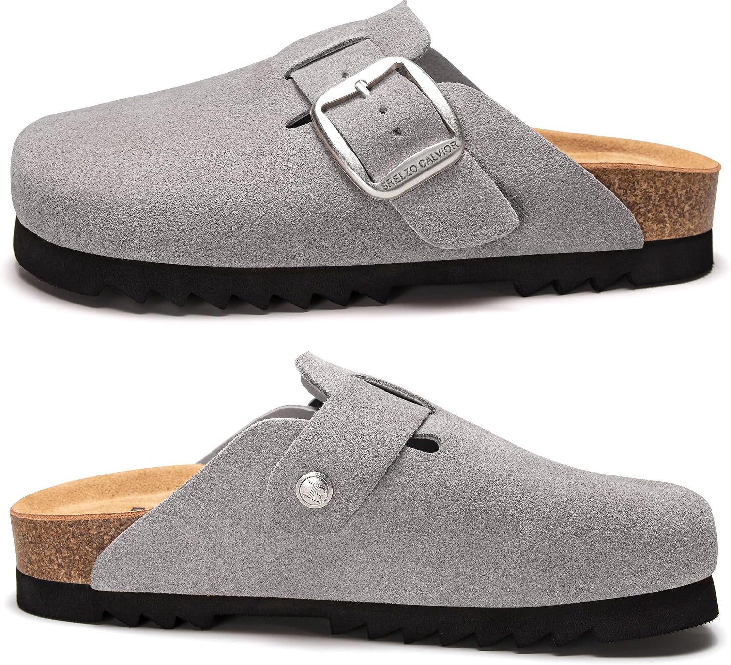 Genuine Suede Clogs for Women Leather Slip-on Mules Men's Potato Shoes Non Slip Sandals with Adjustable Buckle