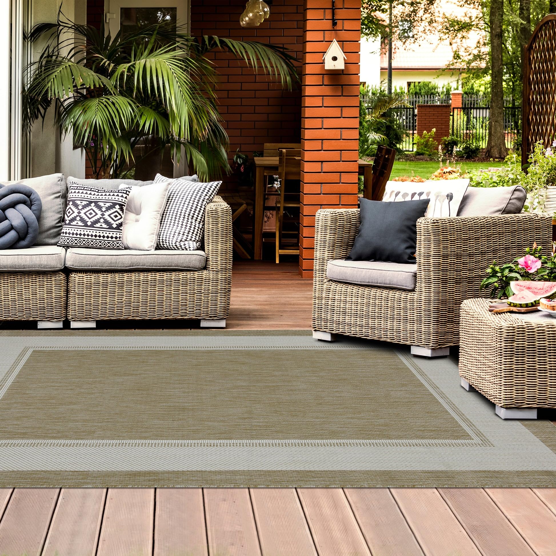 HomeArt Outdoor Rugs | Easy-Cleaning Indoor & Outdoor Area Rugs for Porch, Deck, Balcony, Garden, Picnic, Kitchen, Hallway | UV & Weather-Resistant Large Patio Rug Mats | Anthracite Cream 200 x 290 cm — view 439