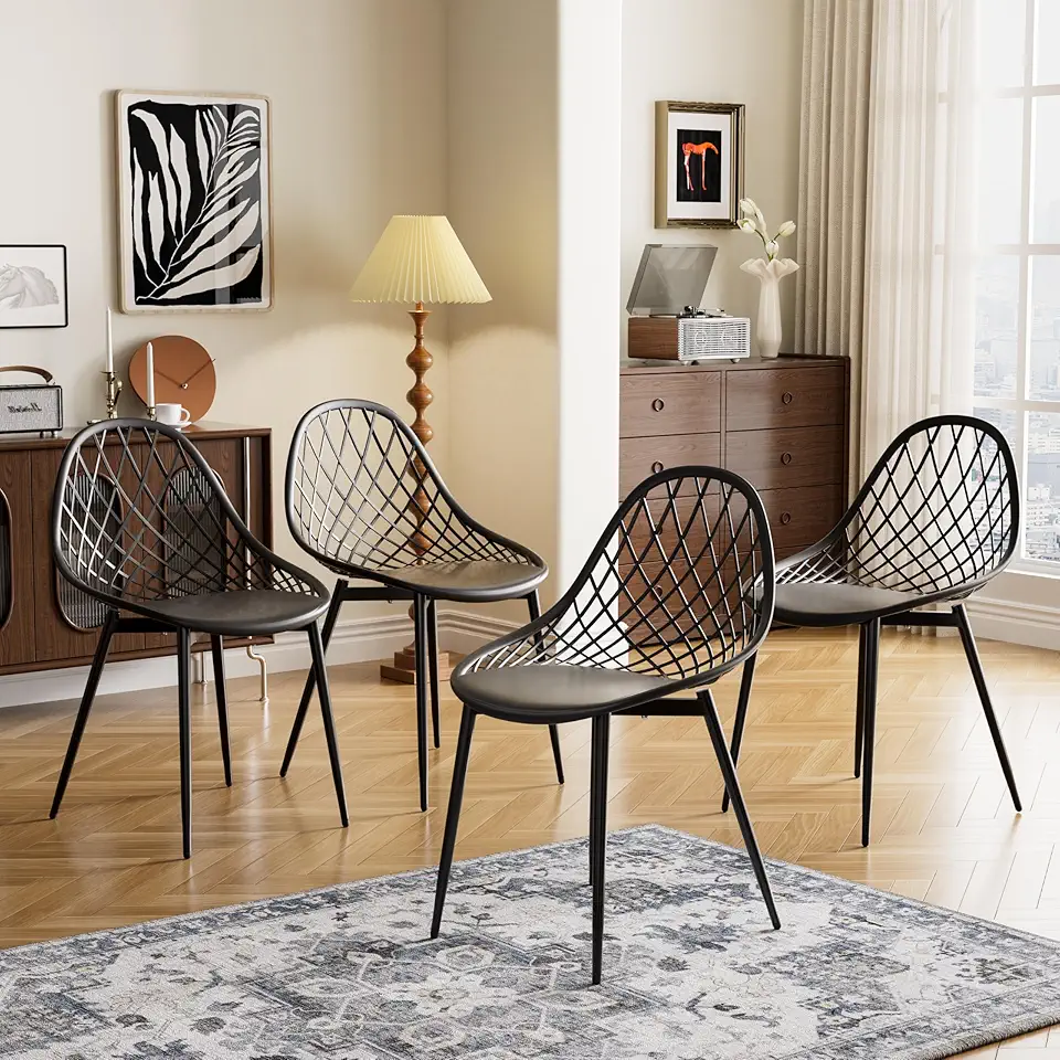 buybyroom Chaise de Salle à Manger Lot de 4, Chaise Salon avec Pieds en métal Dossier Ergonomique pour Salle à Manger, Salon, Cuisine et Chambre,Noir