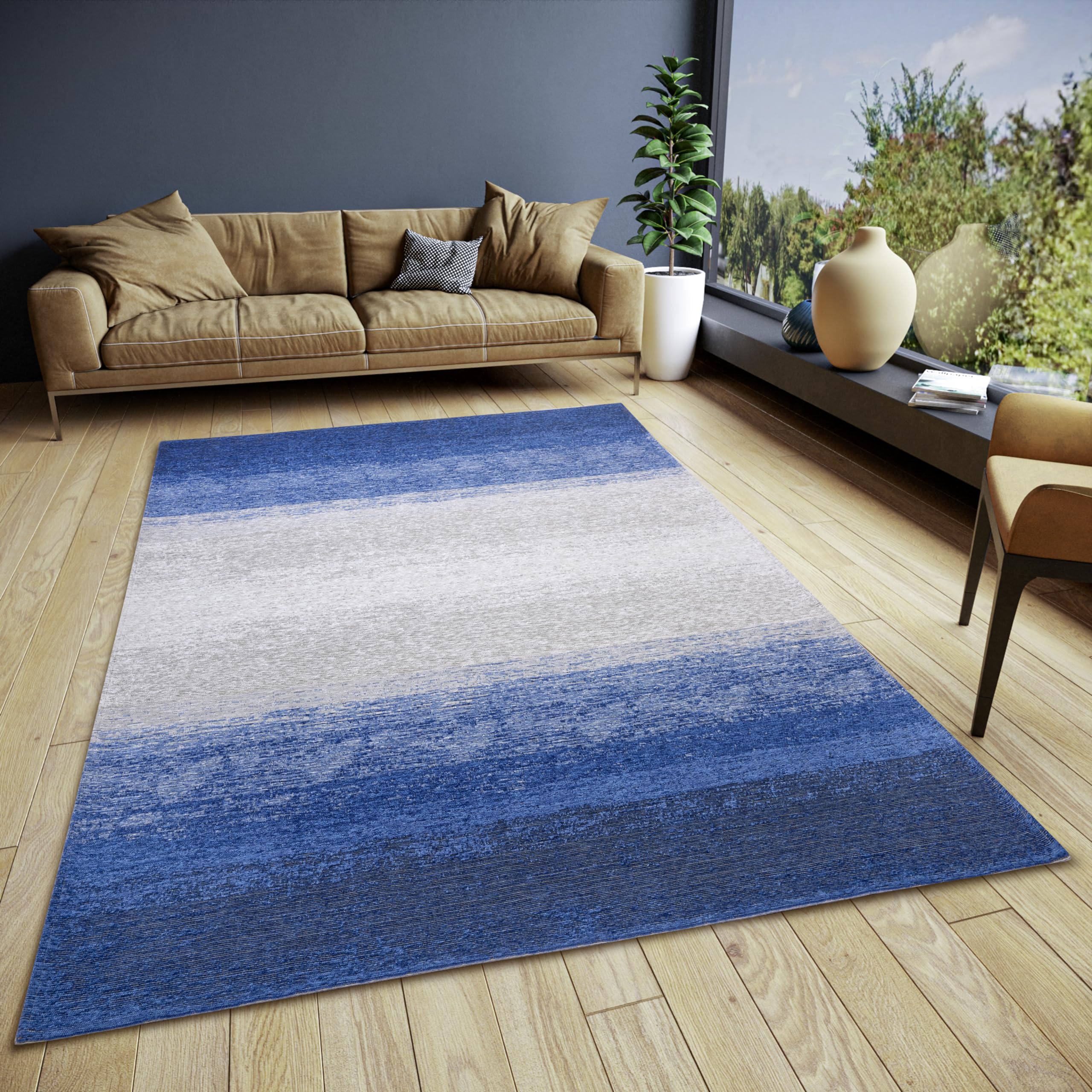 HANSE Home Masal Design Tapis de Salon, Tissu Plat, Design Vintage, Dessous antidérapant, Multicolore tissé de qualité supérieure, pour Salon, Chambre à Coucher, Salle à Manger, Couloir - Gris Bleu,