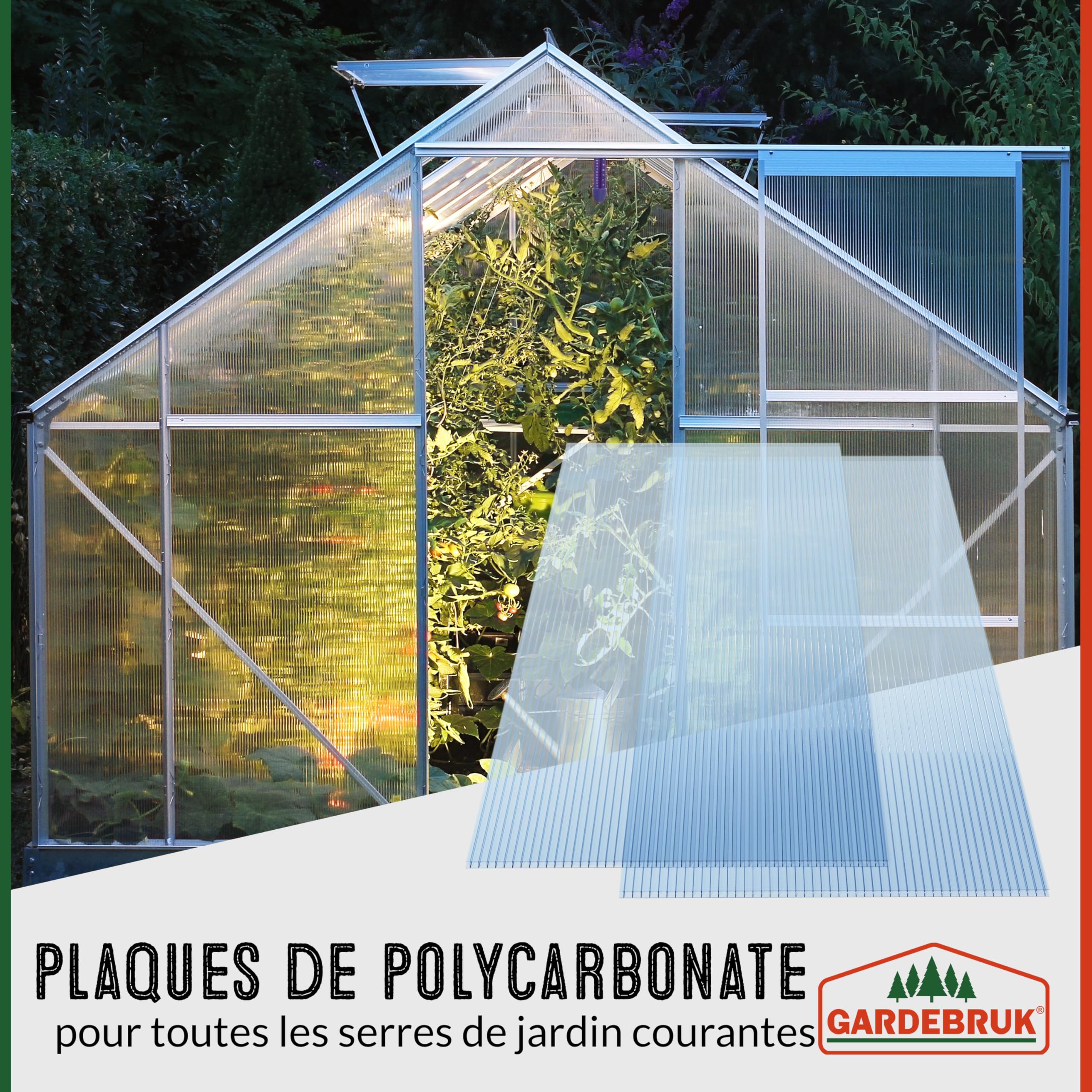 GARDEBRUK® 14x Plaques de Polycarbonate Creux 4mm 121x60,5cm découpe 10,25m² résistant aux UV plaques à Double paroi Serre de Jardin Plaque alvéolaire