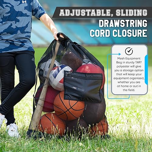 Miniatura 7 de Handy Laundry Mesh Ball Bag - Up to 15 Balls Large Capacity Sports Equipment Bag Carrier with Adjustable Strap and Drawstring Closure - For Soccer,