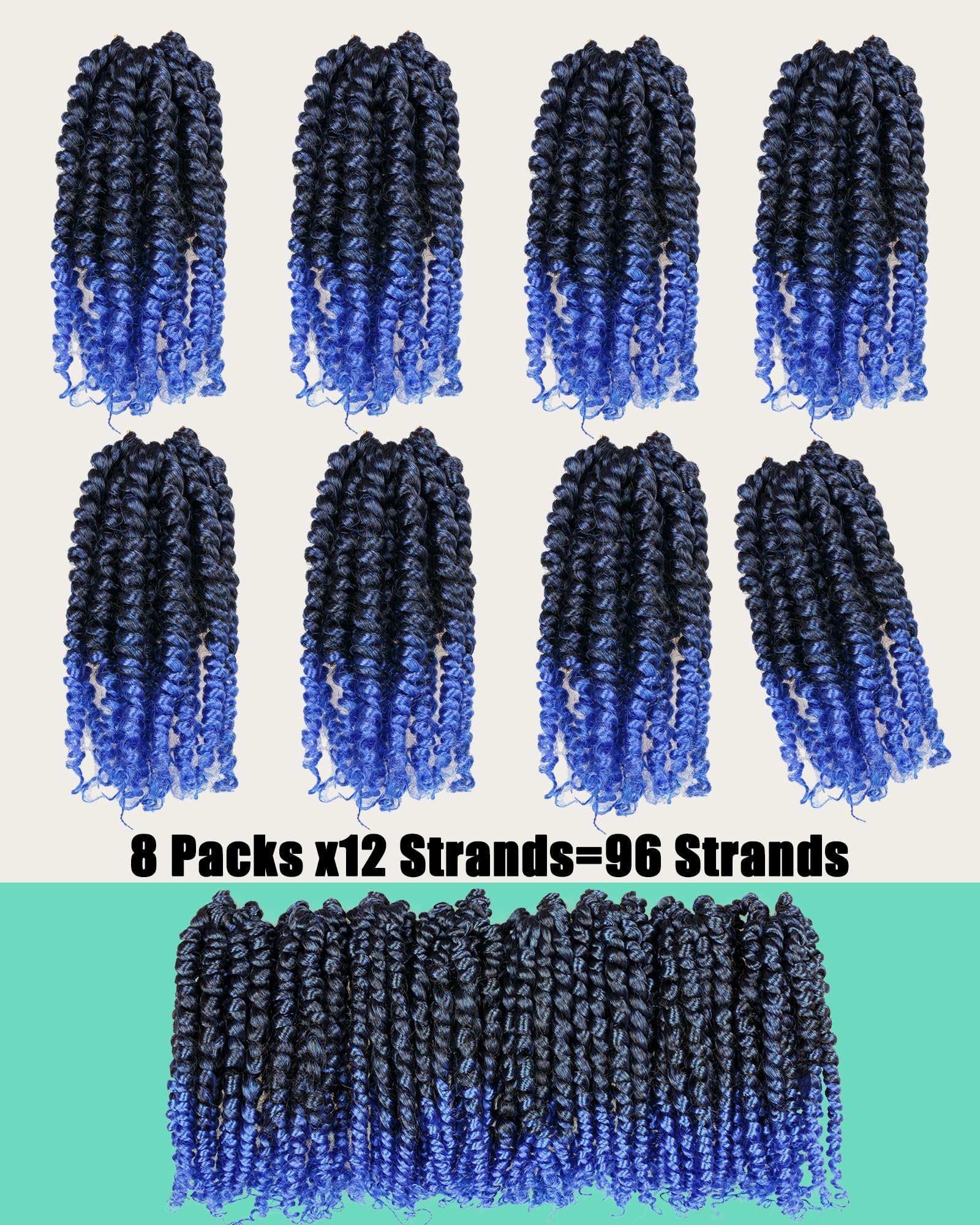 8 paquetes de cabello de ganchillo pretrenzado de 6 pulgadas, para mujeres y niños negros, azul degradado, extensión de pelo suave y ligera (6 pulgadas, 8 paquetes, T1B/azul)