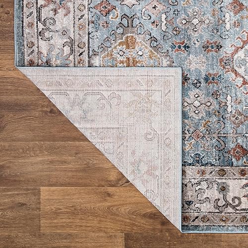 Miniatura 6 de Bloom Rugs Alfombra de pasillo de 2.5 x 10 pulgadas, color azul claro y óxido, con bordes tradicionales para entrada, pasillo, baño y cocina, tamaño