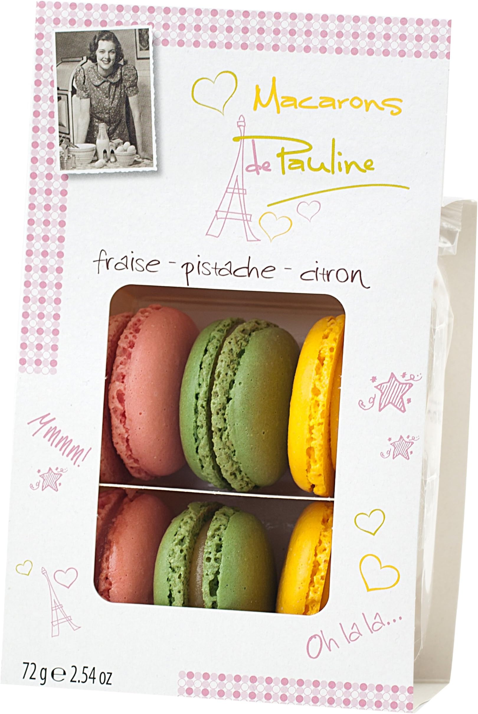 6 x Assorted Flavours Macarons de Pauline 72g (Strawberry, Pistachio & Lemon)
