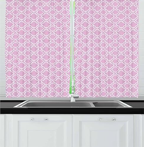 Ambesonne Ikat Cortinas de cocina, diseño clásico en colores pastel femeninos ilustración retro, cortinas de ventana, juego de 2 paneles para