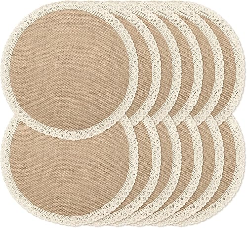 Juego de 6 manteles individuales redondos de papel trenzado de 15 pulgadas, para interiores y exteriores, para mesas de comedor, estilo rústico