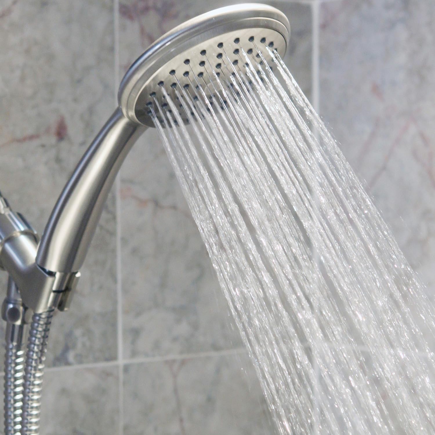 High Flow Handheld Shower Head - Great Water Pressure In Hand Held Showerhead - Indoor And Outdoor Modern Bath Spa Fixture - Aqua Elegante - Brushed Nickel