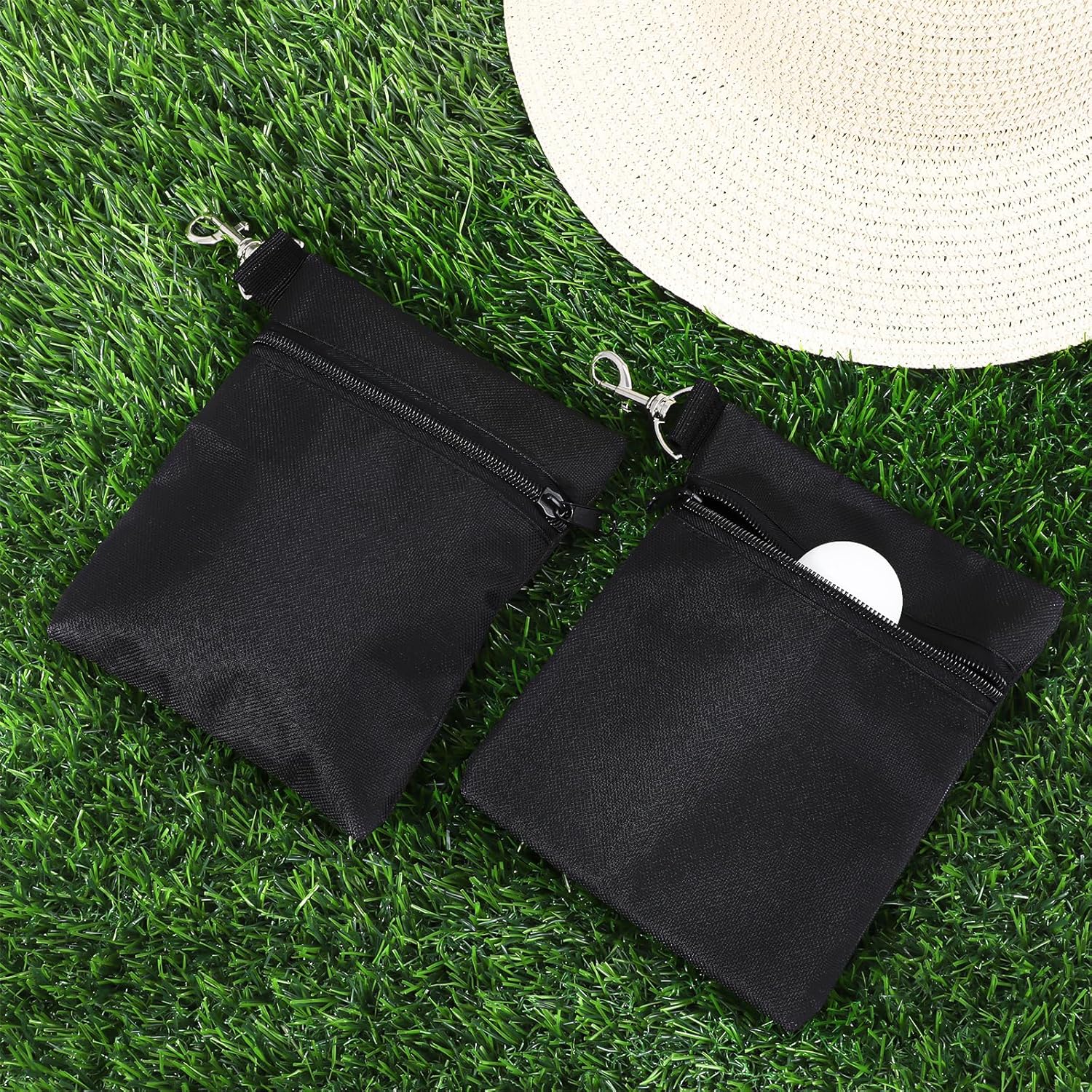 2pcs Golf Tee Bag 6.89 x 5.51Inch Zipper Golf Tee Pouch Golfs Valuables Pouch Tees Storage Bags with Clip for Valuables Ball Accessories Men Women