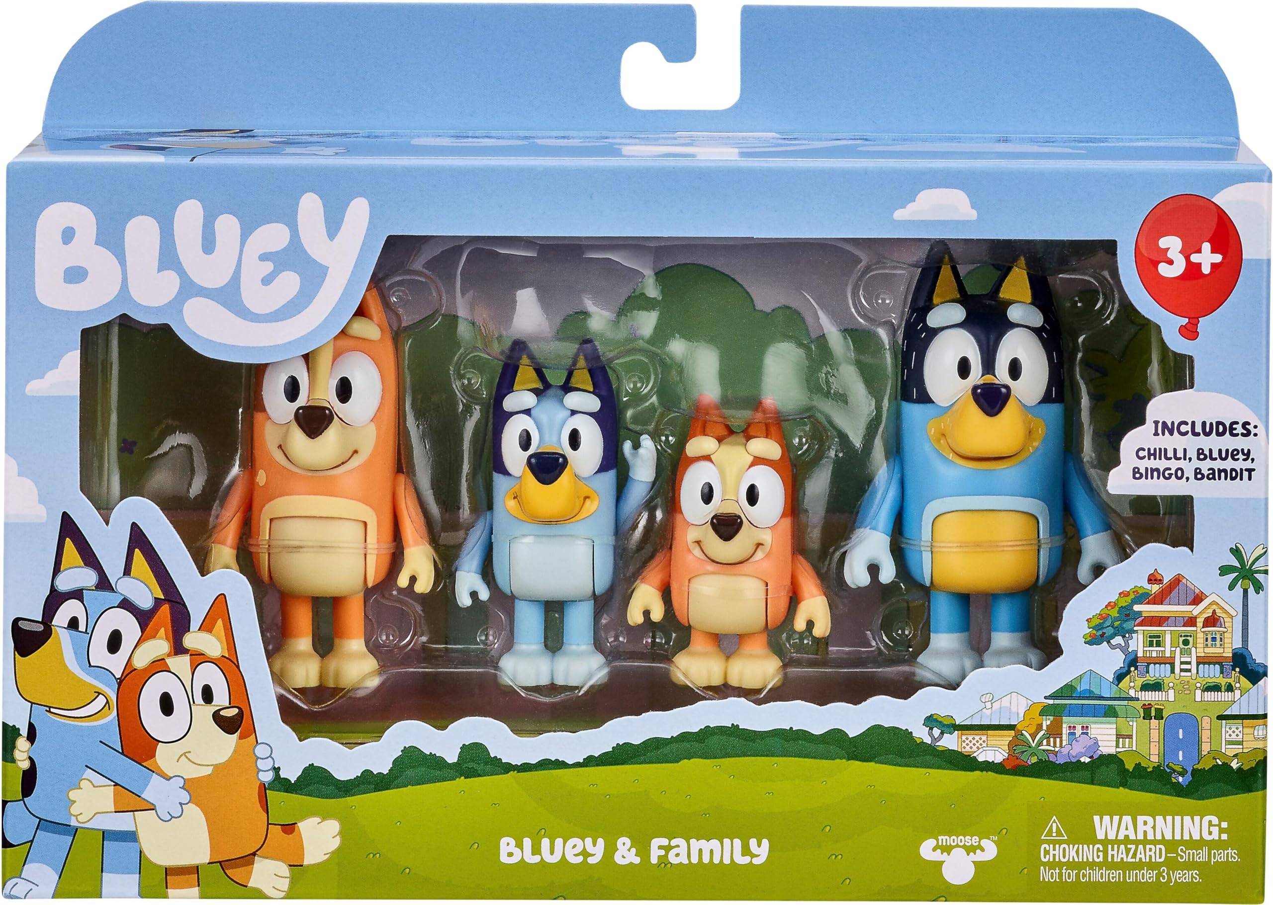 Bluey & Family: Bingo, Bandit and Chilli 4 Figure Pack Articulated Character Figures 2.5" Official Collectible Toy, Multi-colord
