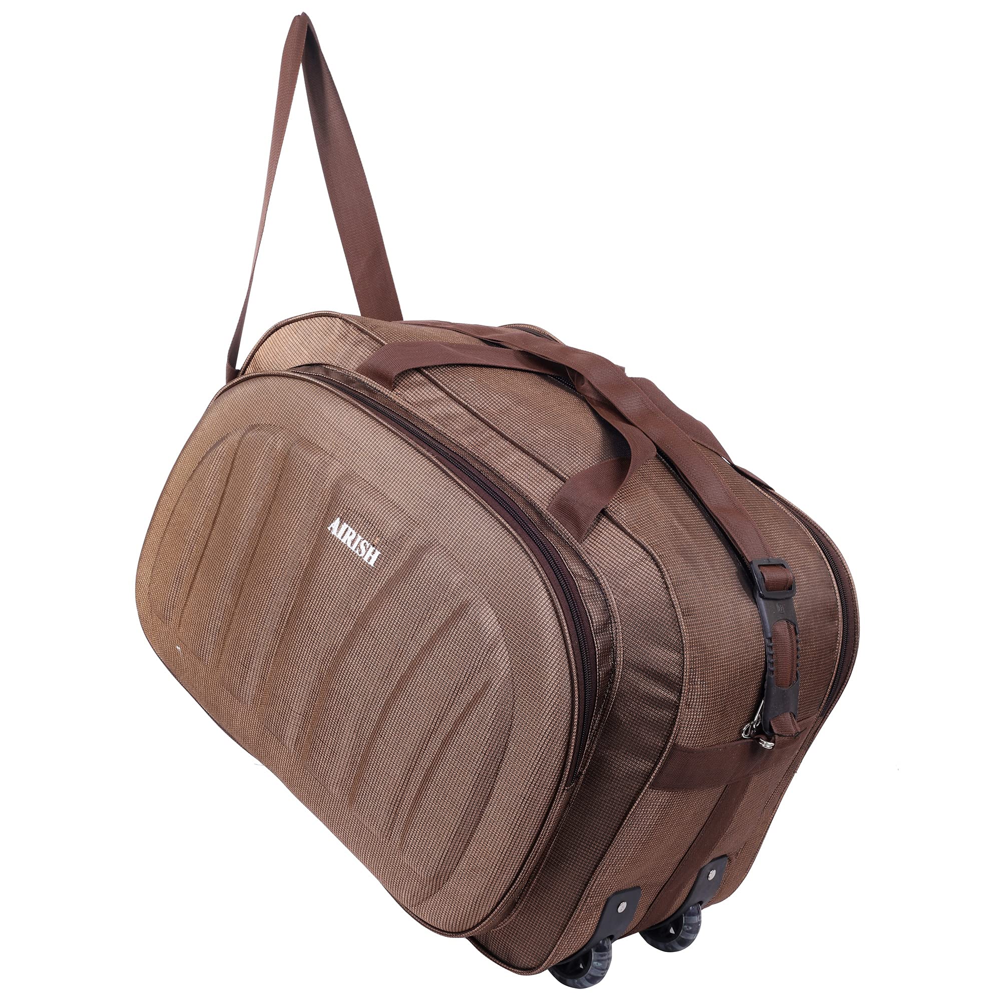 Fashion Polyester Lightweight 50 L Luggage Travel Duffle Bag with 2 Wheels (Brown)-image-39
