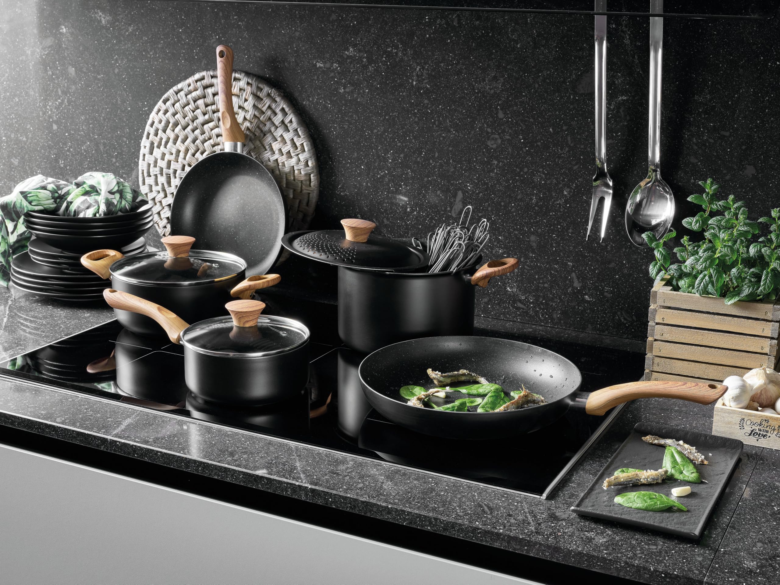 Tognana Rock In Wood, Set 2 Padelle Cm 24/28, Alluminio forgiato, nero