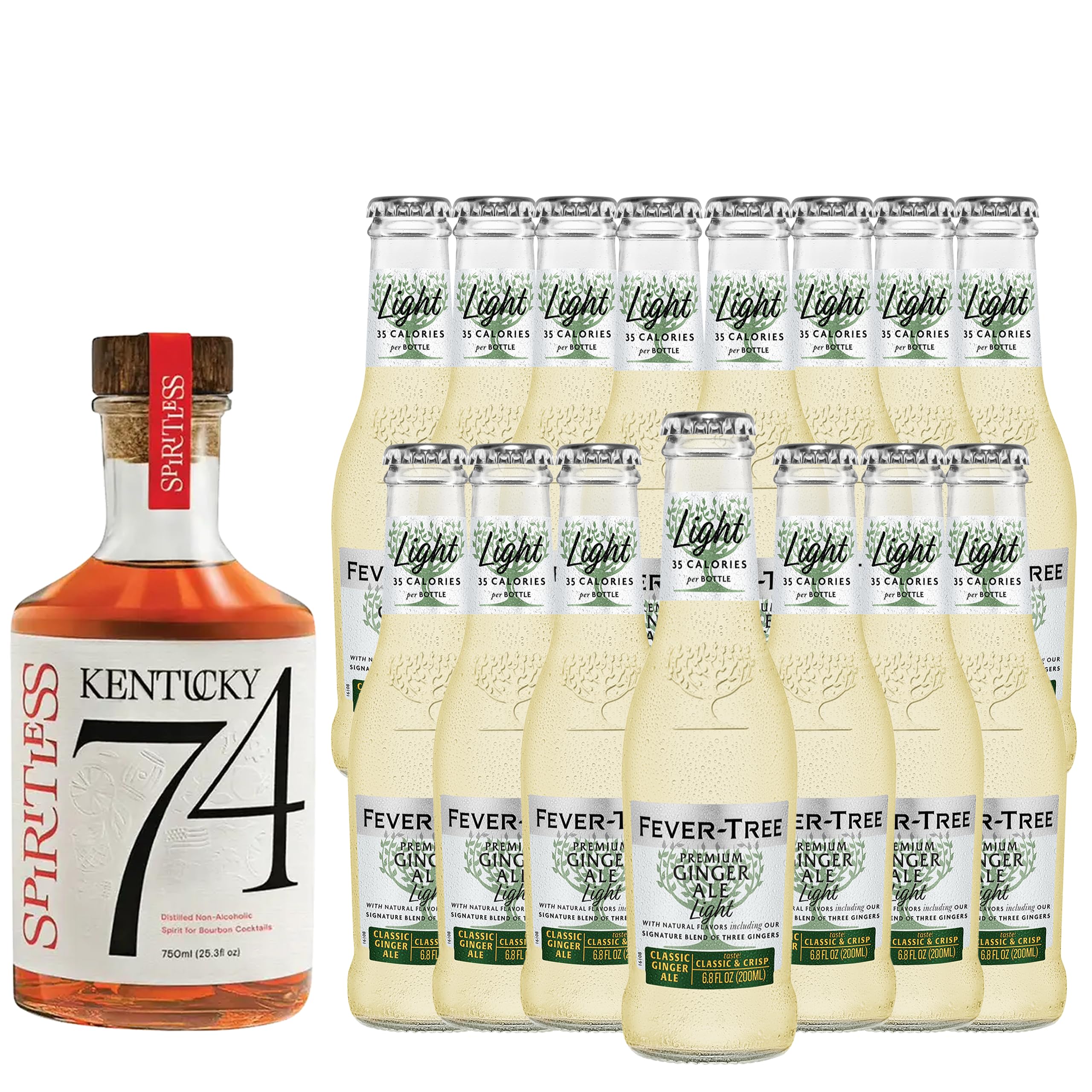 Spiritless Kentucky 74 Distilled Non-Alcoholic Whiskey Bundle with Fever Tree Light Ginger Ale - Highball - Premium Zero-Proof Liquor Spirits for a Refreshing Experience | 15 PACK