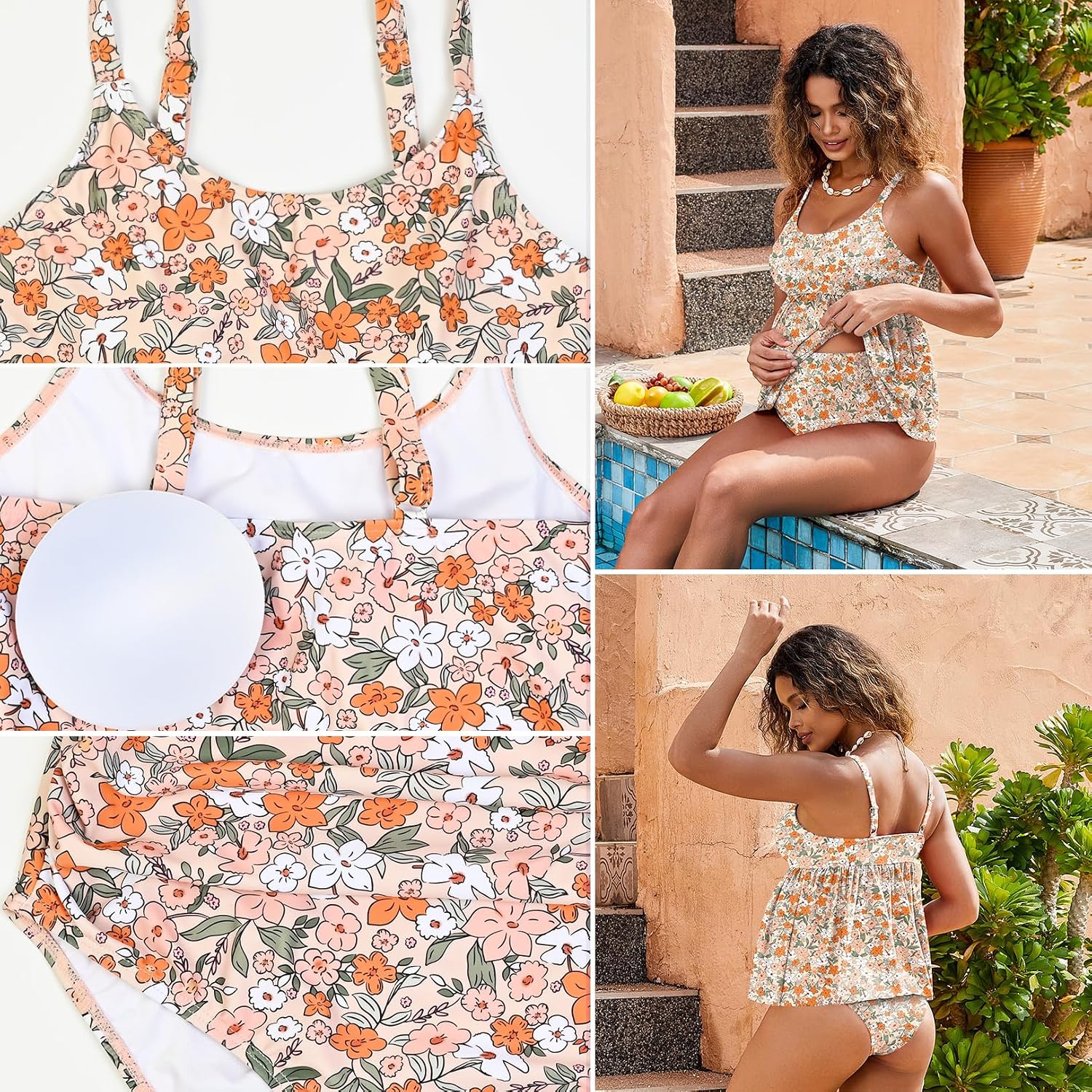 GINKANA Maternity Tankini Set Cute Ruffle Hem Pregnancy Swimsuit Adjustable Straps Two Piece Maternity Bathing Suits Swimwear