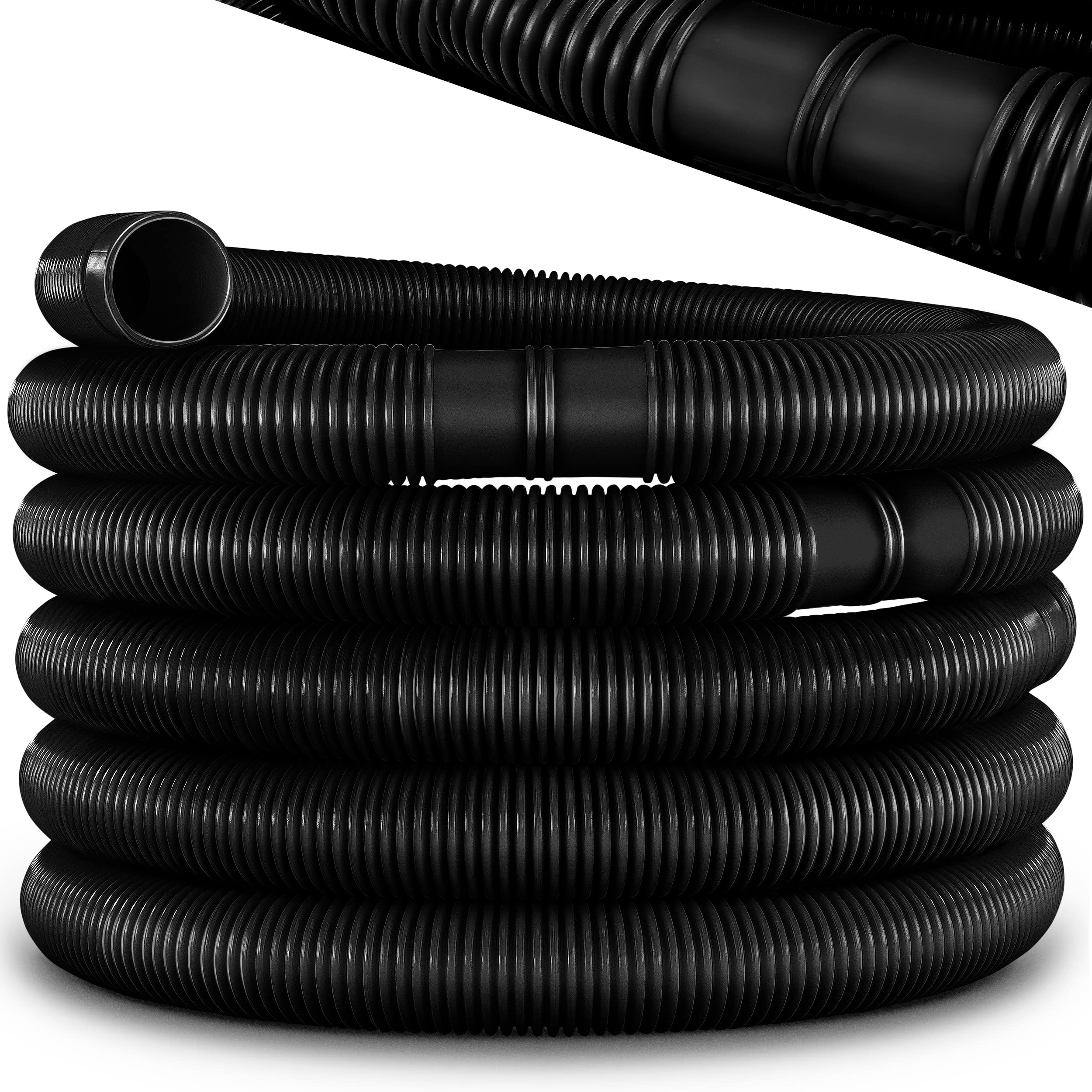 tillvex Wąż basenowy 12 m / 38 mm, czarny | wąż basenowy z mufami | wąż solarny do basenu i basenów | wąż ssący | wąż pompujący | elastyczny wąż do wody