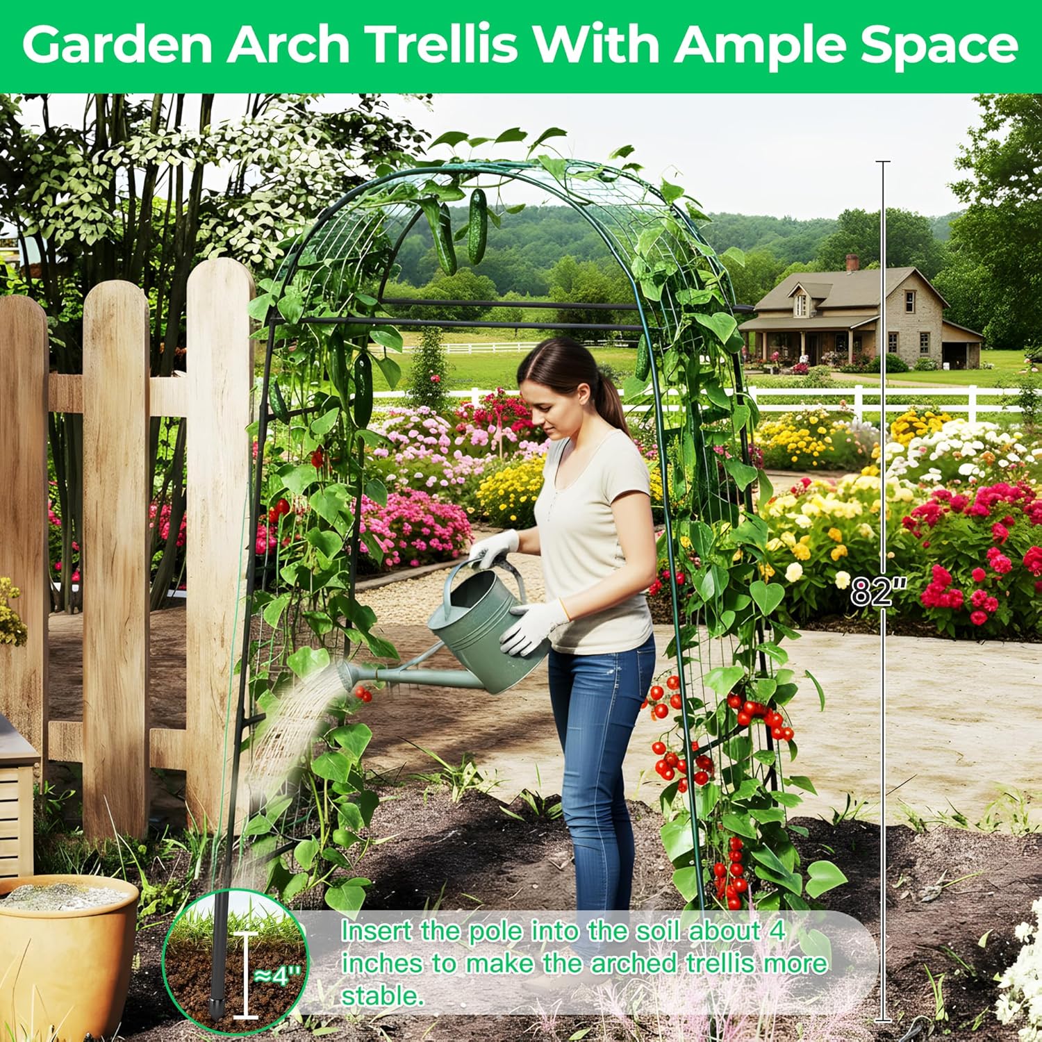 Garden Arch Trellis for Climbing Plants, 82 Inch Tall Grape Trellies for Outdoor,Flower Vegetable Tomato Cucumber Trellis with Clamp Netting, Metal Vine Plants Support for Wedding Garden Decoration