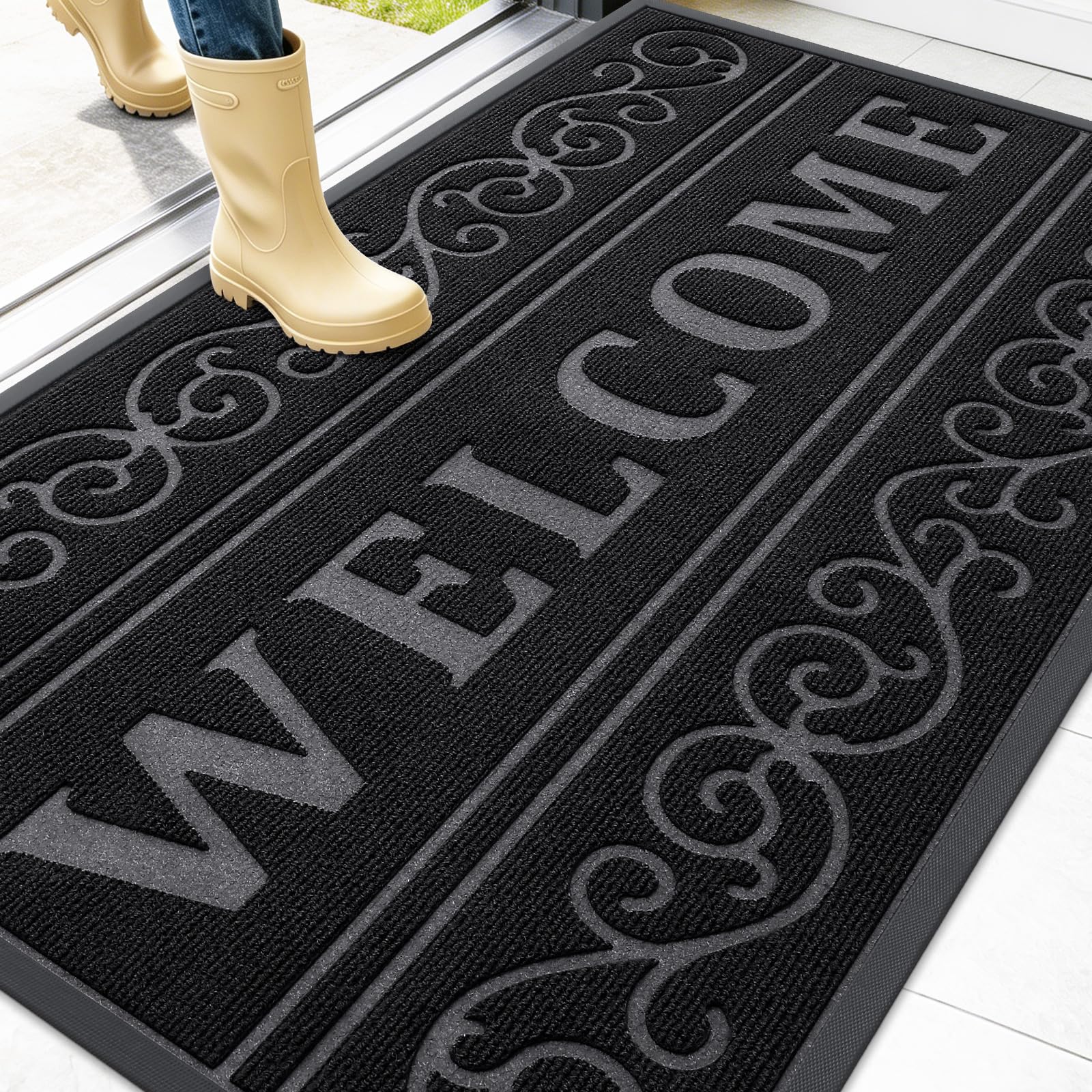 OLANLY Welcome Door Mat Indoor Outdoor 47x32, Heavy-Duty Rubber Doormat