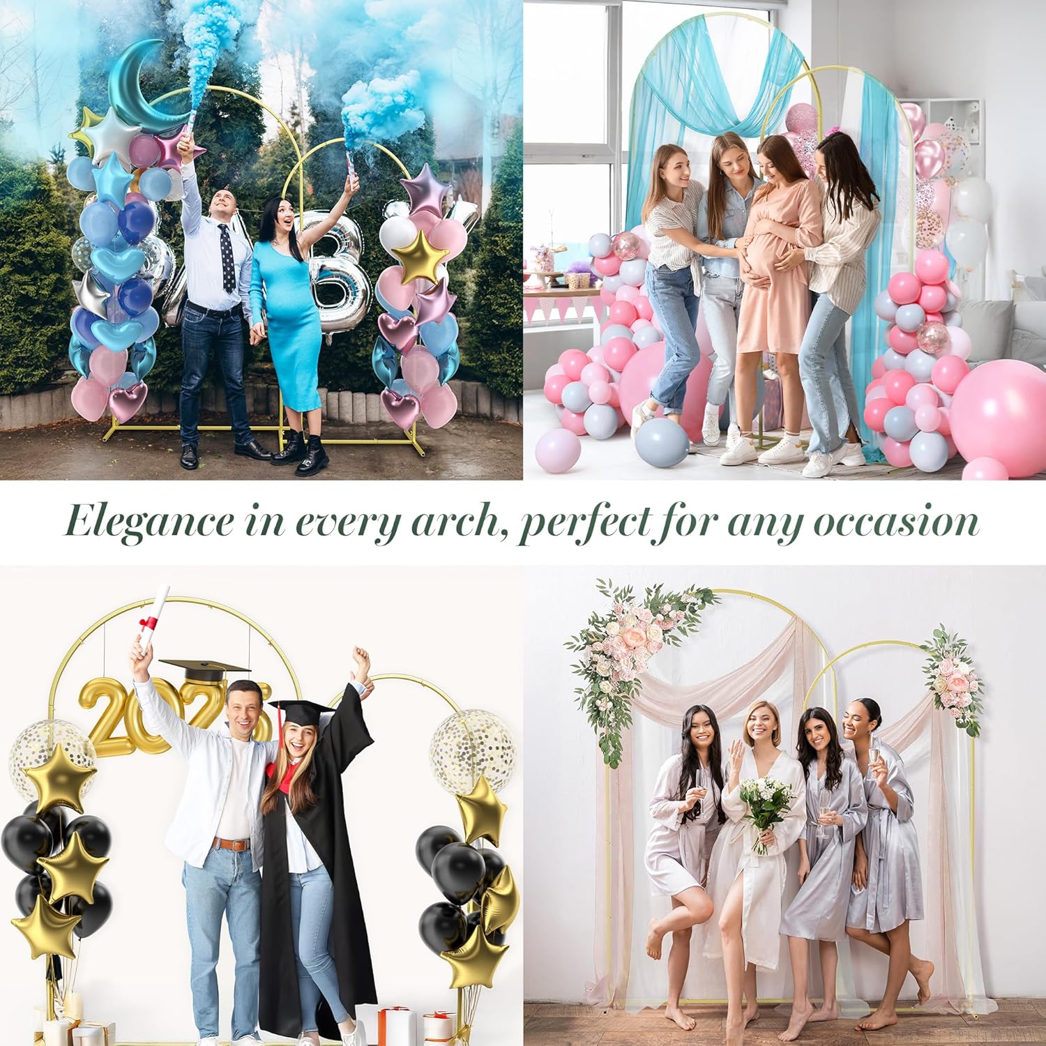 Backdrop Arch Stand 2Pcs Set 7.2FT 6FT Gold Arch Backdrop | Metal Party Backdrop Stand Set with Water Bags, Carry Bags, Garland Strips, Balloon Dot Glues for Wedding Birthday Baby Shower Event Decor