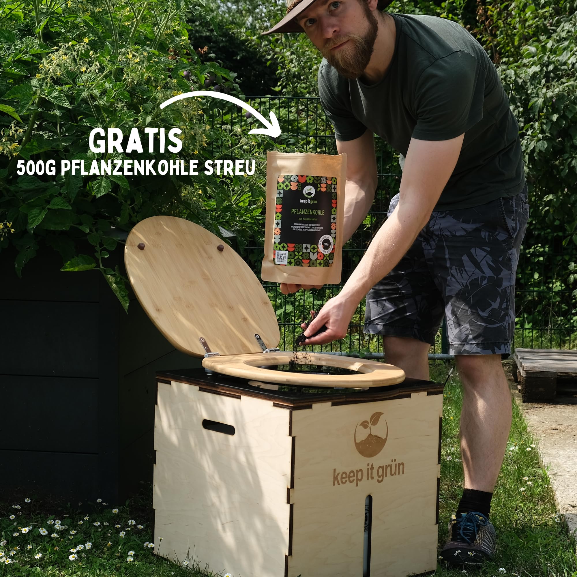 Trockentrenntoilette für Drinnen & Draußen (Bausatz) +500g PK | Komfort Komposttoilette mit 45cm Sitzhöhe | Fest- und Flüssigtrennung | ohne Wasseranschluss | gratis Pflanzenkohle-Einstreu