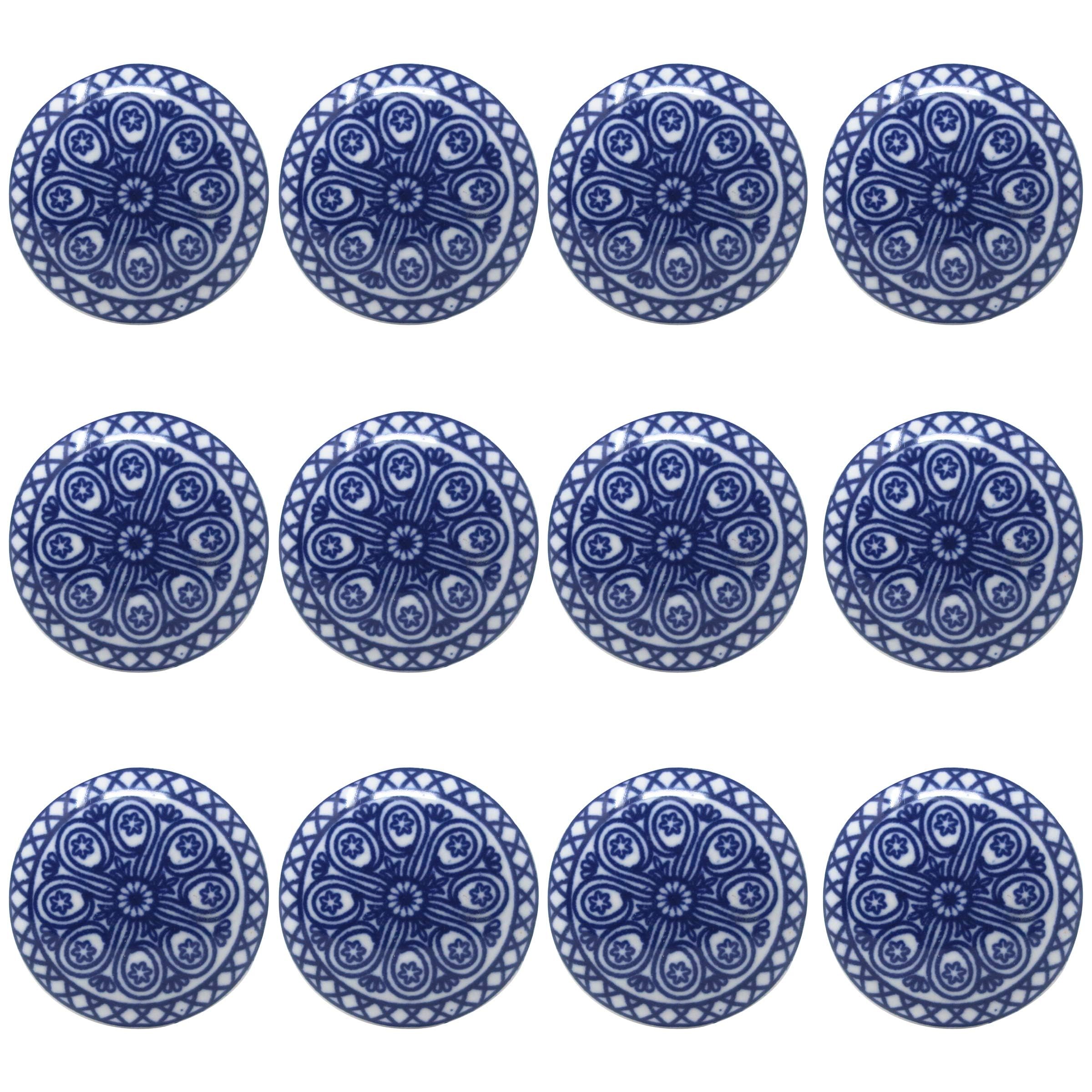 Ajuny Set of 12 Blue Ceramic Knobs for Cupboard Door Drawer and Furniture Pulls Handpainted Kitchen Cabinet Glossy Finishing Handles Pull Knob