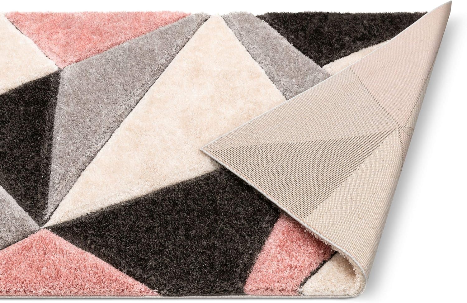 Well Woven Walker Pink Triangle Boxes Thick Soft Plush 3D Textured Shag Area Rug (5'3" x 7'3")