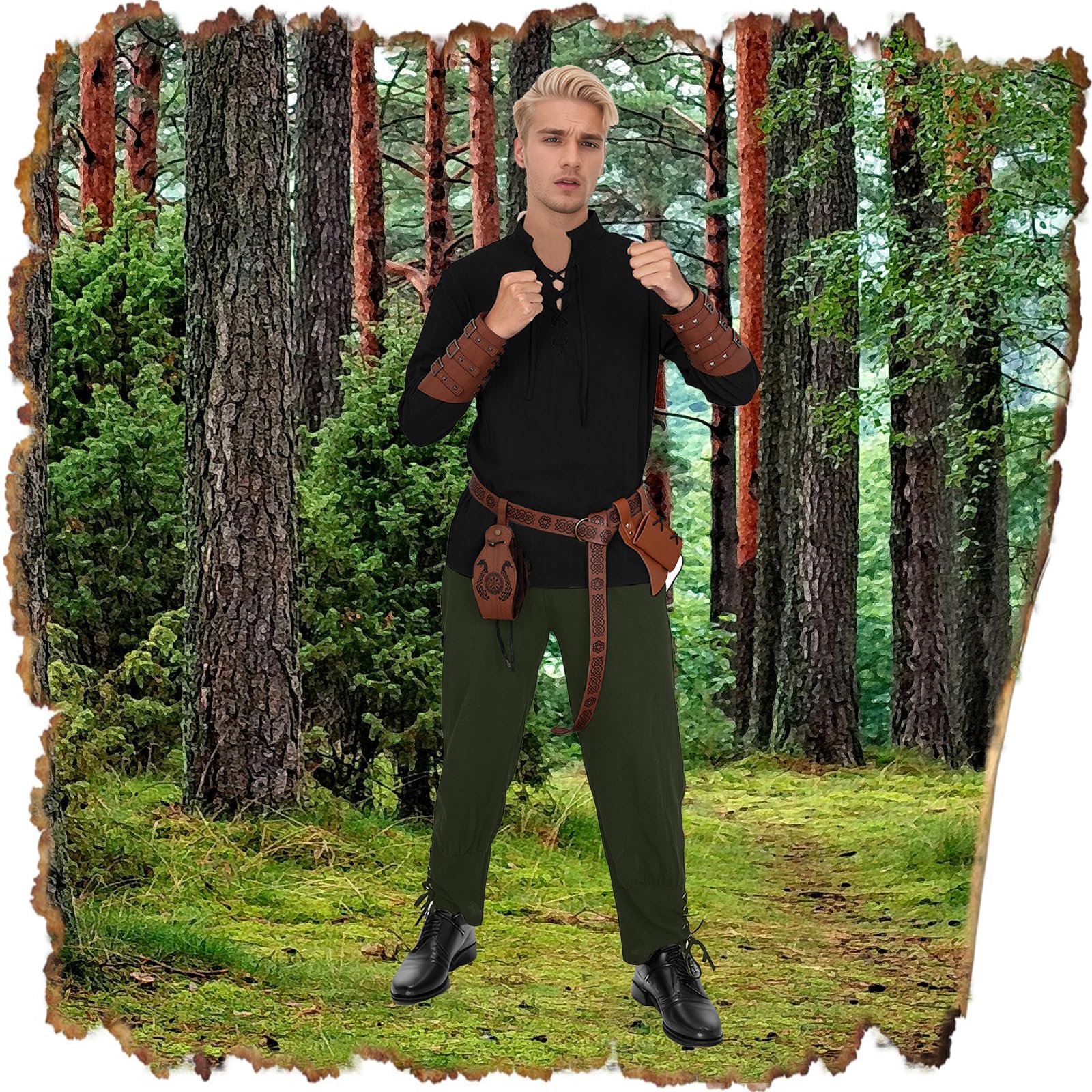 Costume médiéval de la Renaissance pour homme, costume de Viking, chemise à lacets, pantalon avec accessoires, costume d'Halloween pour cosplay, mascarade, magicien