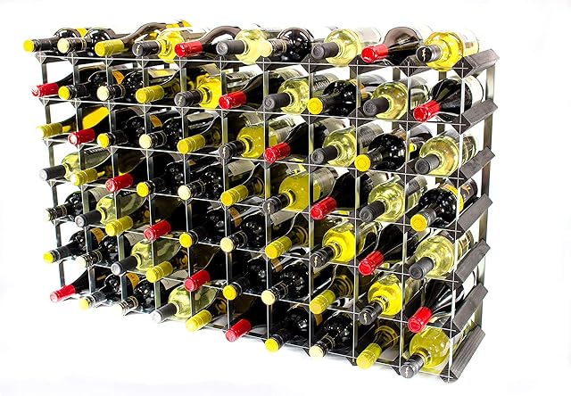 Classic 70 Bottle Black Stained Wood and galvanised Metal Wine Rack Ready Assembled