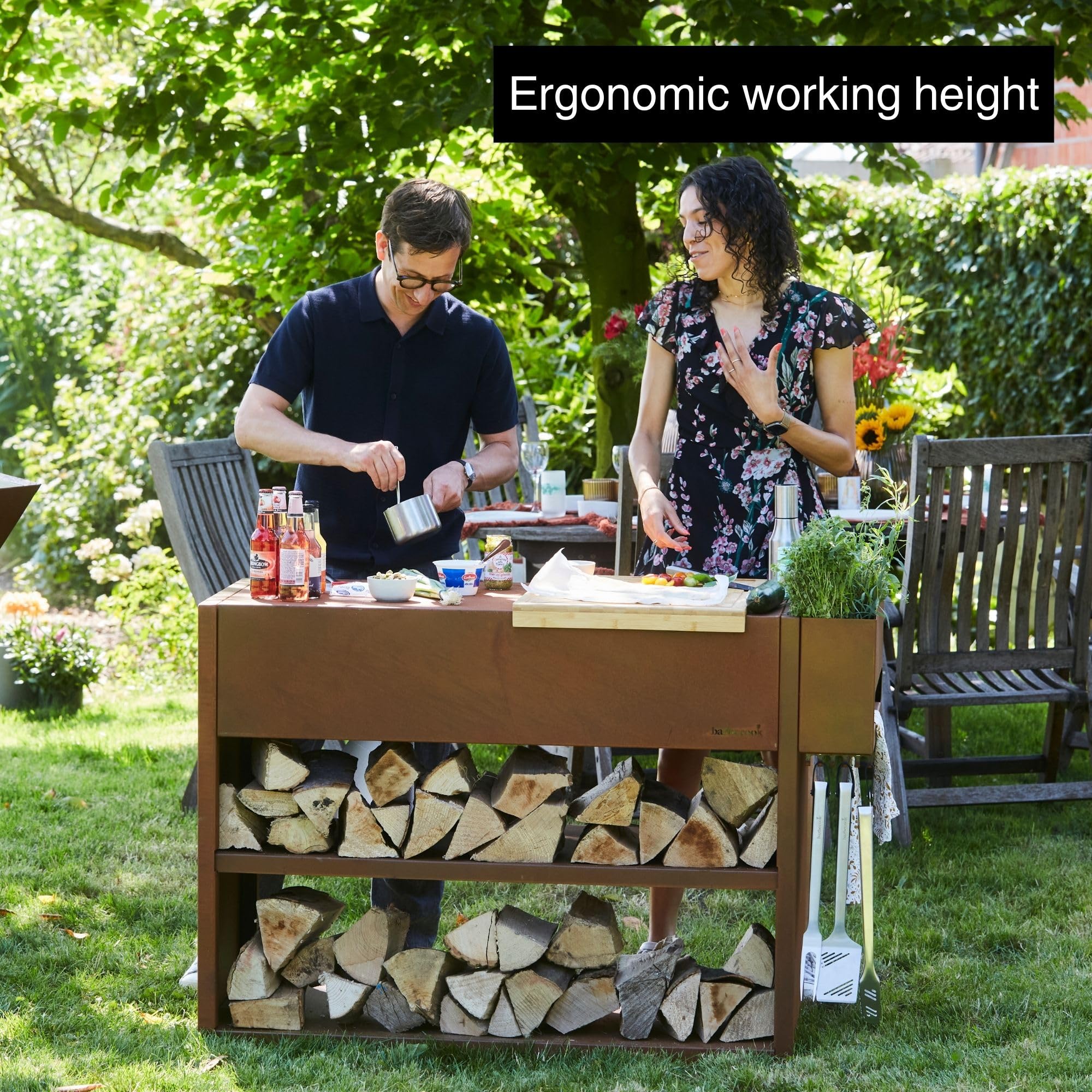 Barbecook Cocina de exterior Nestor Buddy Mesa de trabajo para barbacoa en acero corten, 112x55x90cm